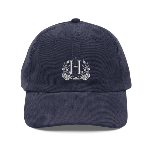 Corduroy Embroidered Cap — Vintage "H" Happiness Artisans Rustic Women's Hat