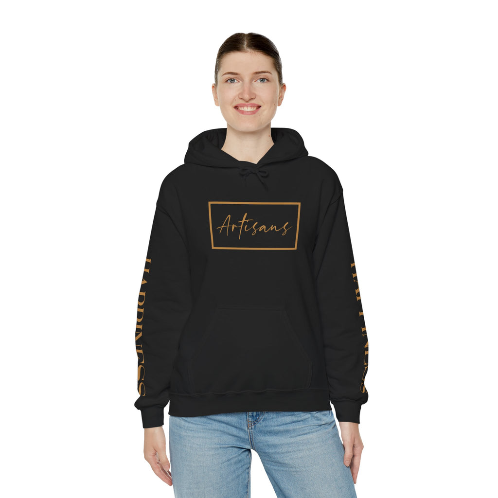 Hoodie 'Happiness Artisans' Gold Logo & 'Happiness' Sleeves