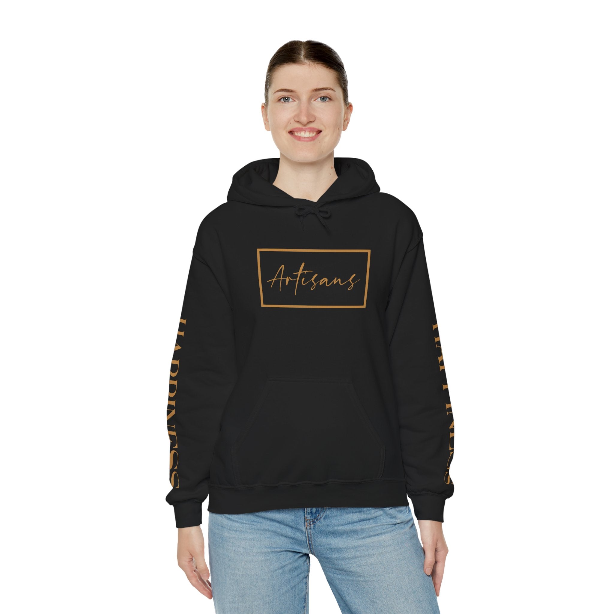 Hoodie 'Happiness Artisans' Gold Logo & 'Happiness' Sleeves