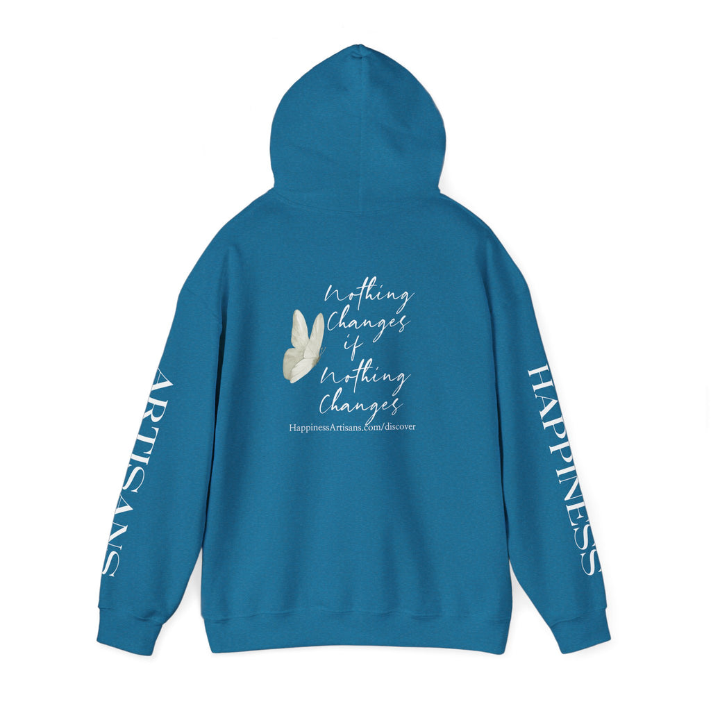 Floral Monogram H Hoodie | Happiness Artisans Hoodie with "Nothing Changes If Nothing Changes" Quote and Butterfly