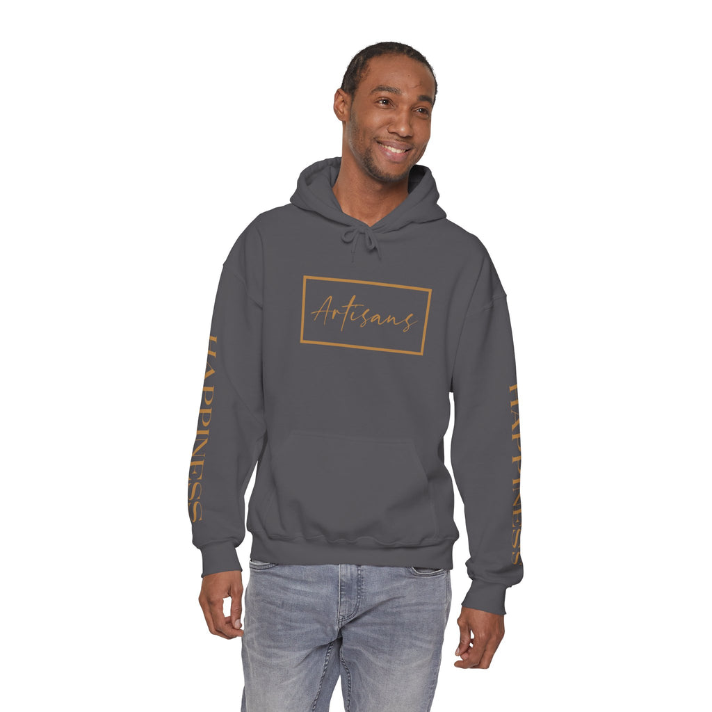 Hoodie 'Happiness Artisans' Gold Logo & 'Happiness' Sleeves