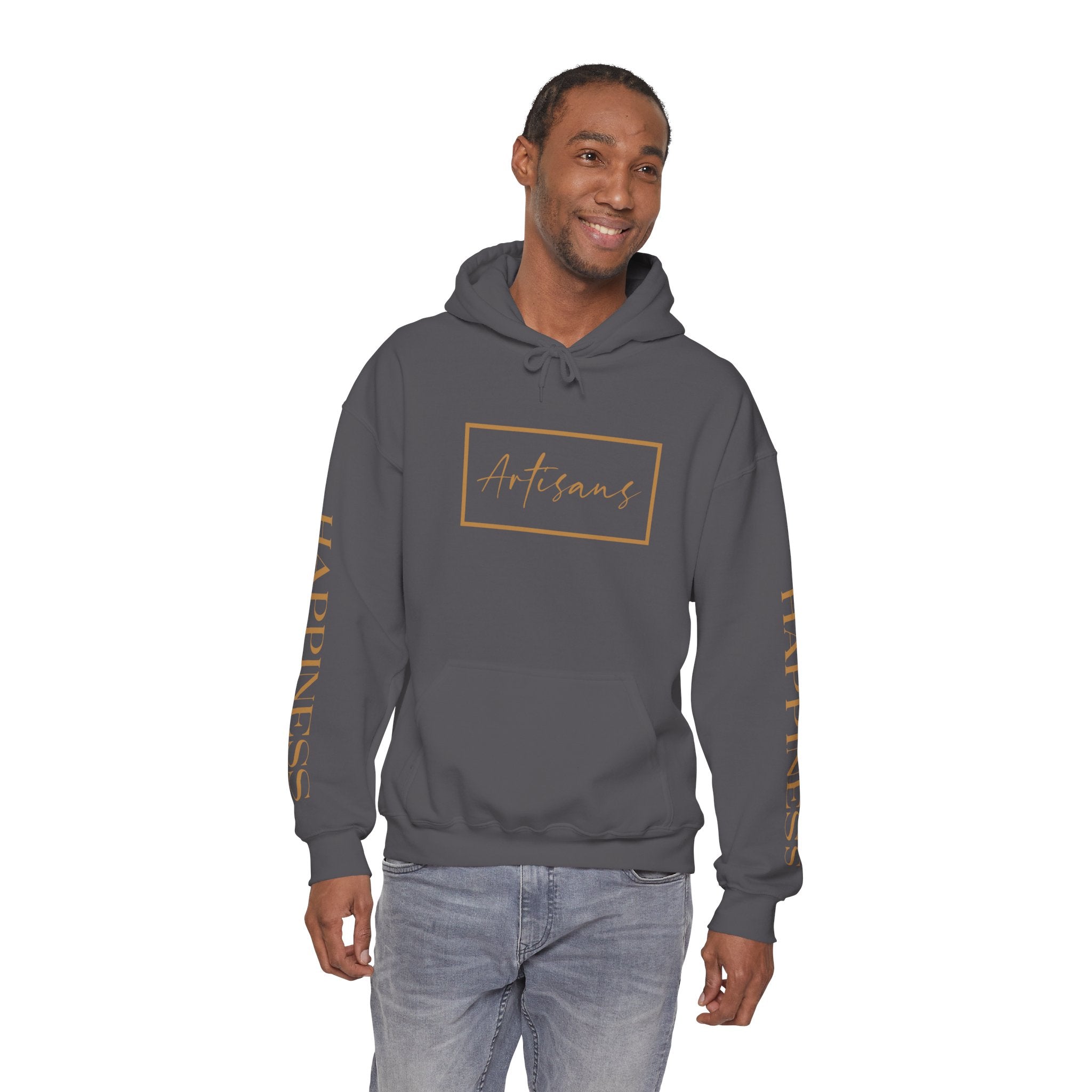 Hoodie 'Happiness Artisans' Gold Logo & 'Happiness' Sleeves