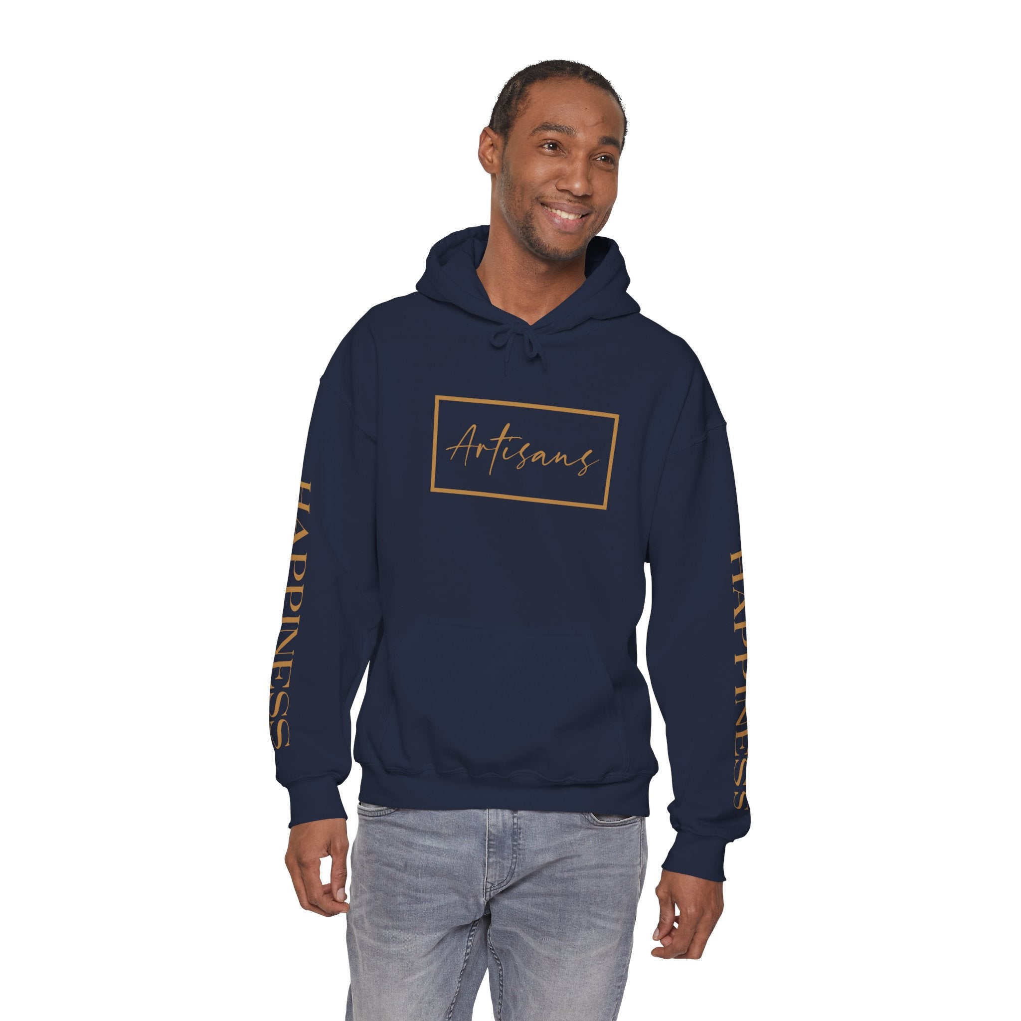 Hoodie 'Happiness Artisans' Gold Logo & 'Happiness' Sleeves