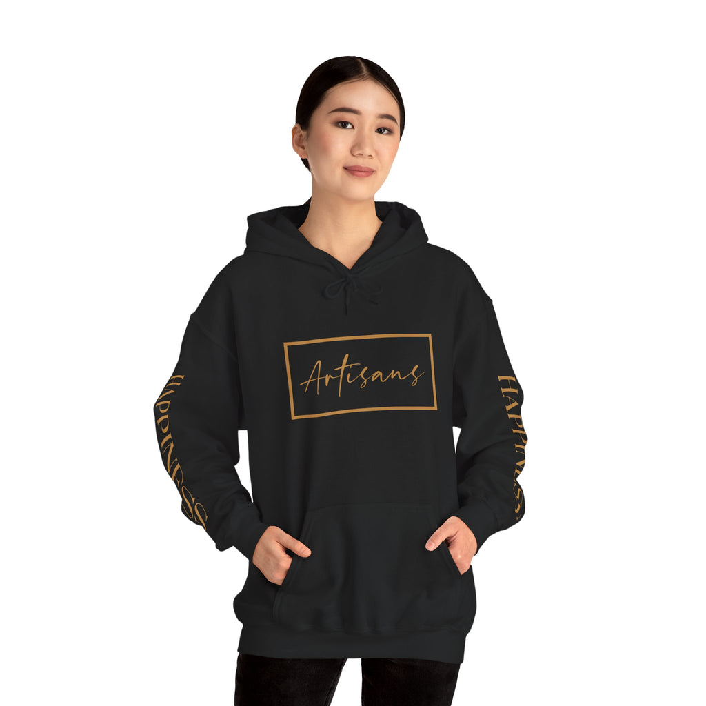 Hoodie 'Happiness Artisans' Gold Logo & 'Happiness' Sleeves