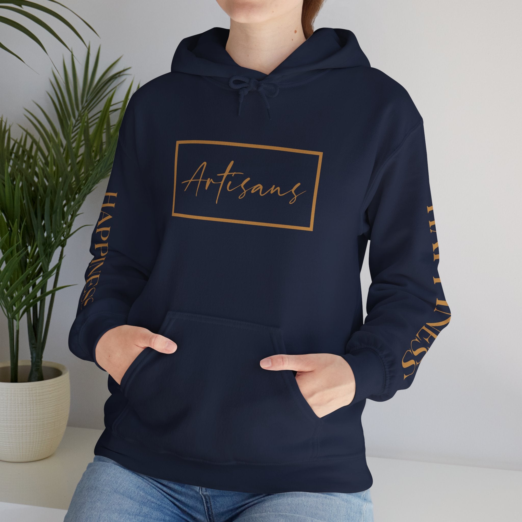 Hoodie 'Happiness Artisans' Gold Logo & 'Happiness' Sleeves