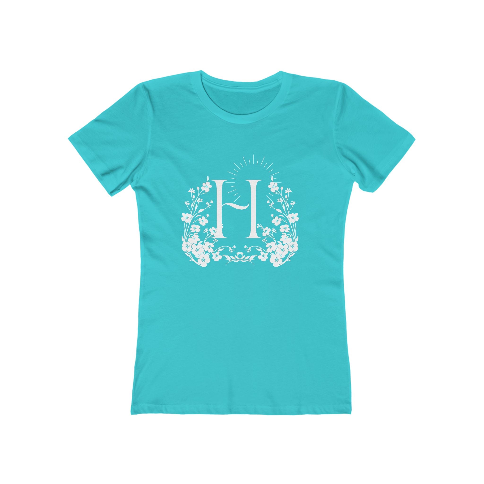 Floral Initial 'H' Boyfriend Tee for Women – Vintage Botanical Monogram Shirt