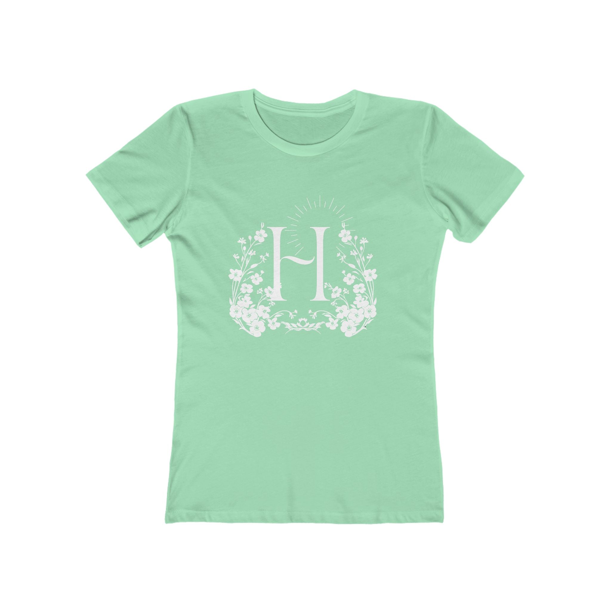 Floral Initial 'H' Boyfriend Tee for Women – Vintage Botanical Monogram Shirt