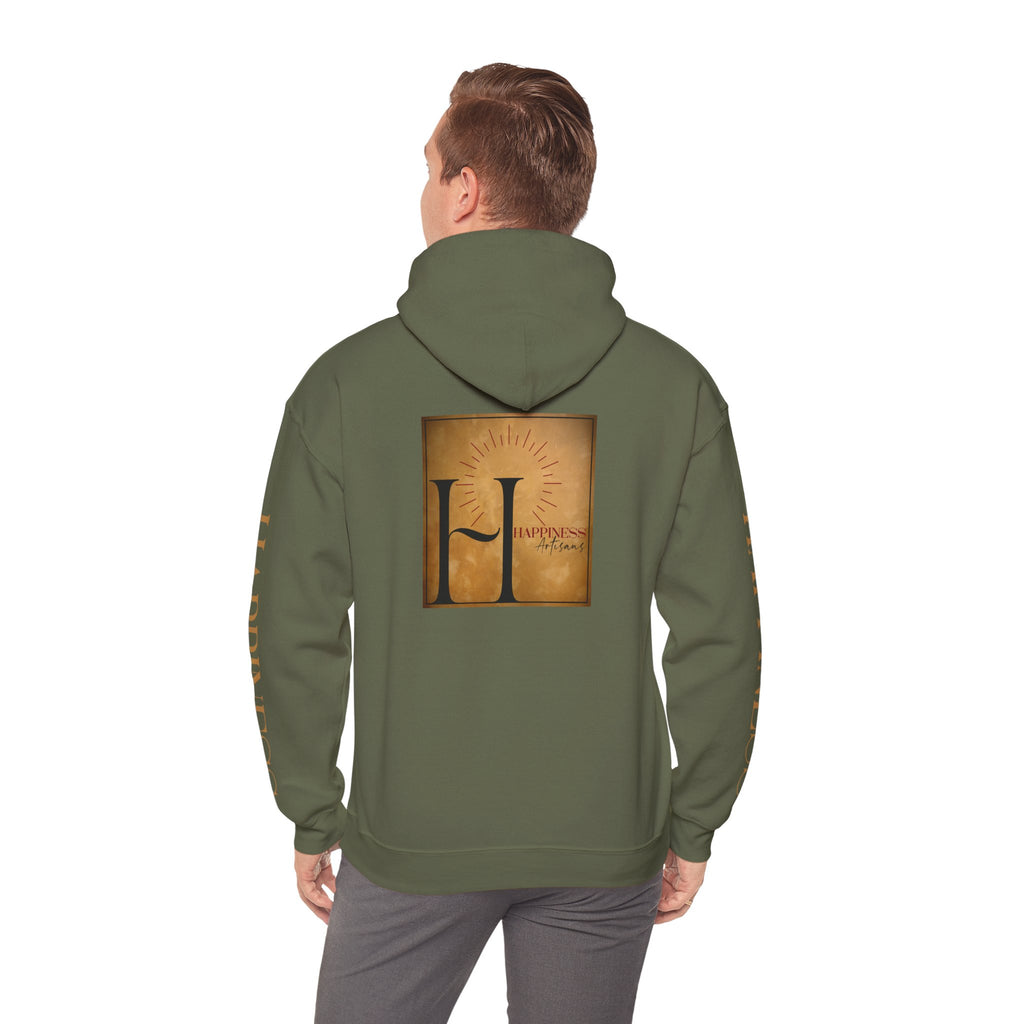 Hoodie 'Happiness Artisans' Gold Logo & 'Happiness' Sleeves