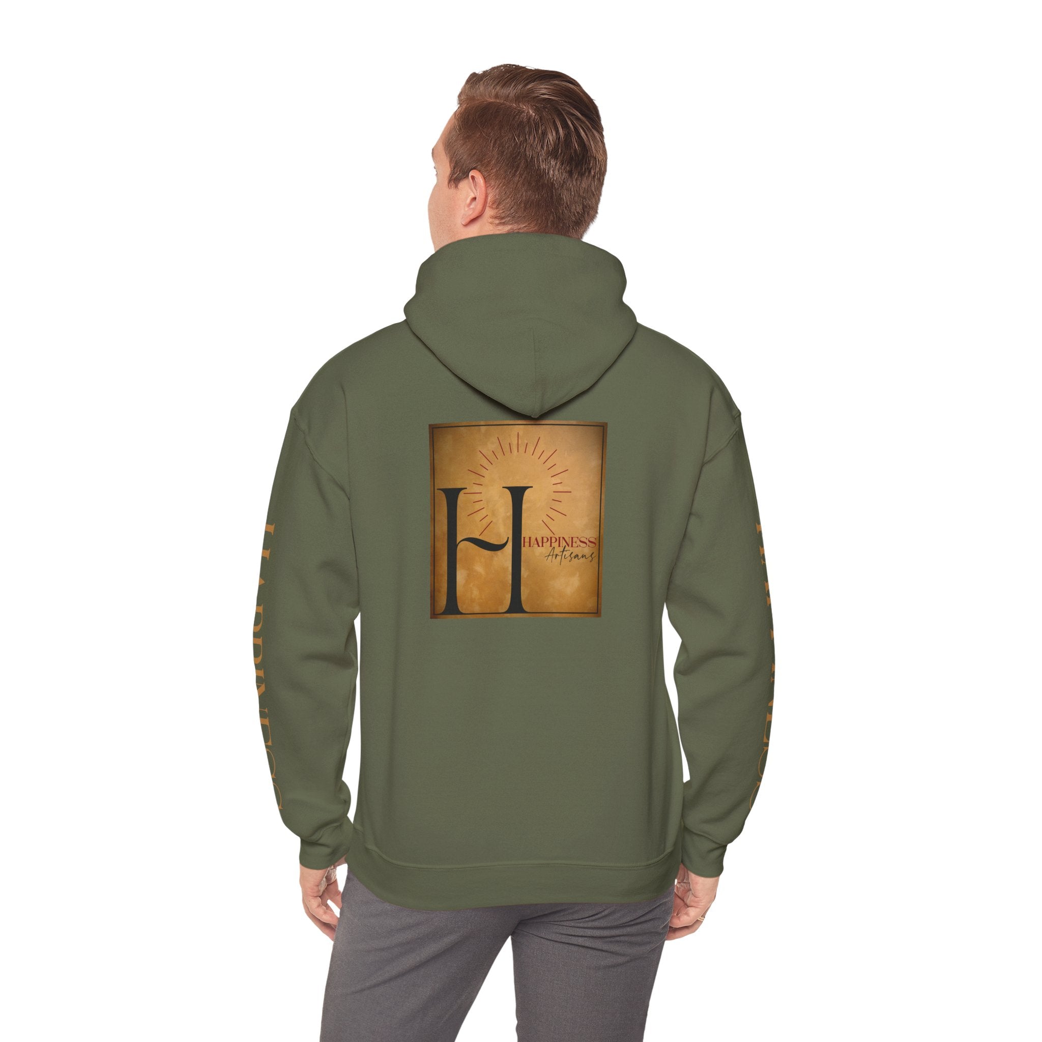 Hoodie 'Happiness Artisans' Gold Logo & 'Happiness' Sleeves