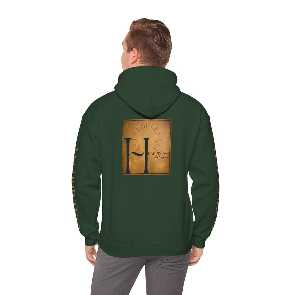 Hoodie 'Happiness Artisans' Gold Logo & 'Happiness' Sleeves
