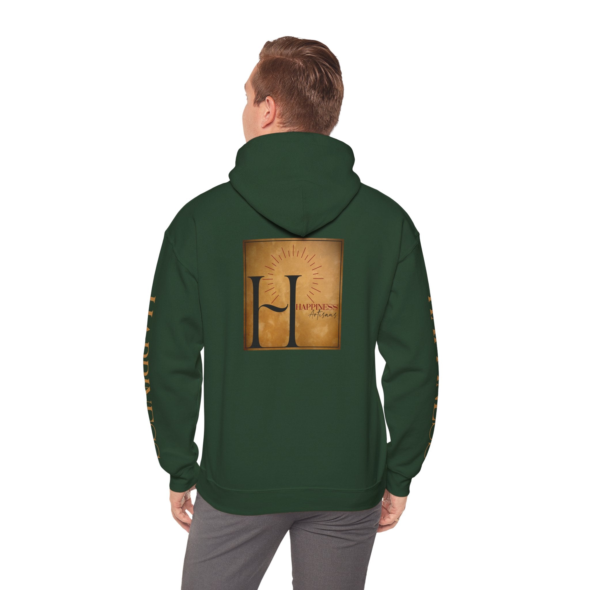 Hoodie 'Happiness Artisans' Gold Logo & 'Happiness' Sleeves