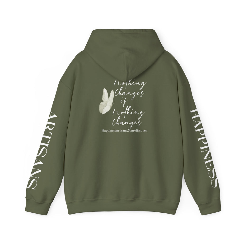 Floral Monogram H Hoodie | Happiness Artisans Hoodie with "Nothing Changes If Nothing Changes" Quote and Butterfly