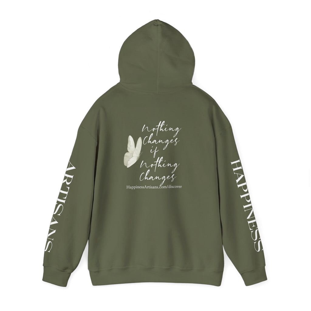 Floral Monogram H Hoodie | Happiness Artisans Hoodie with "Nothing Changes If Nothing Changes" Quote and Butterfly