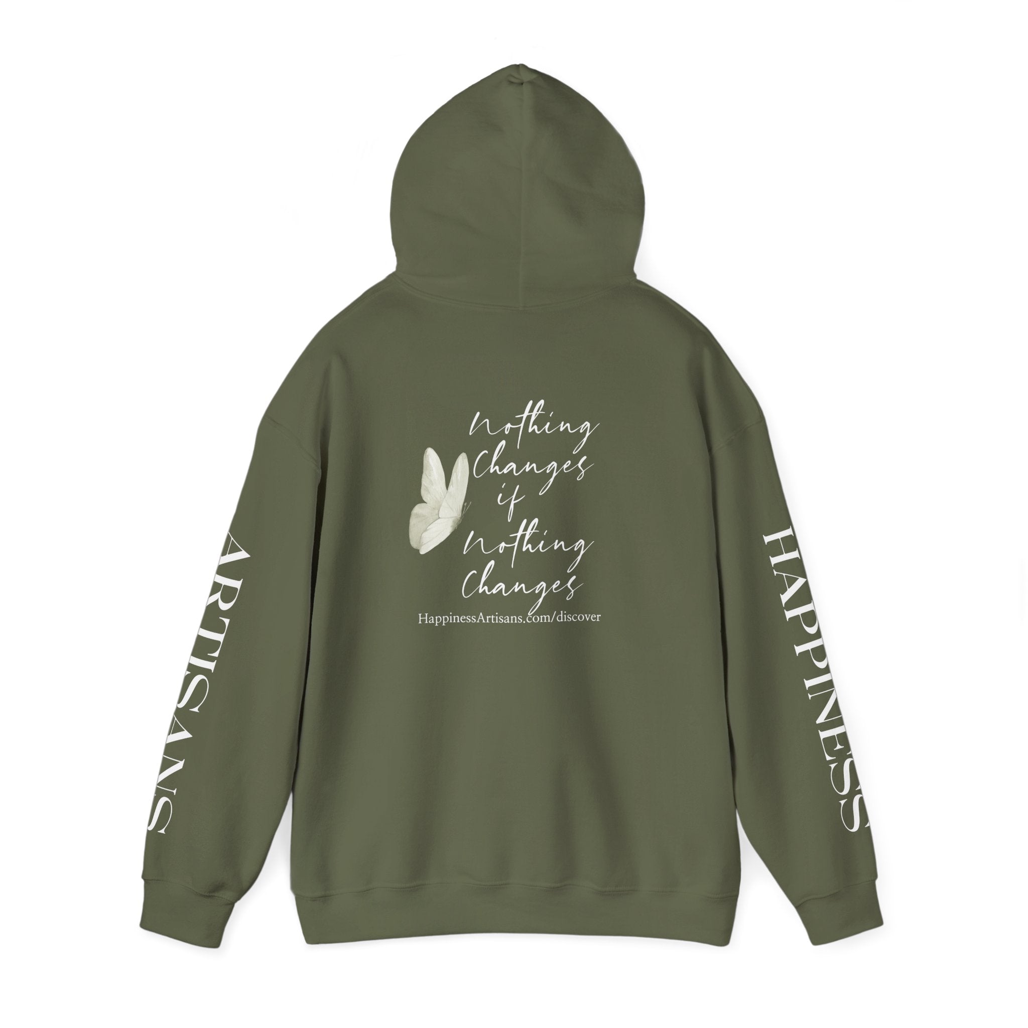 Floral Monogram H Hoodie | Happiness Artisans Hoodie with "Nothing Changes If Nothing Changes" Quote and Butterfly