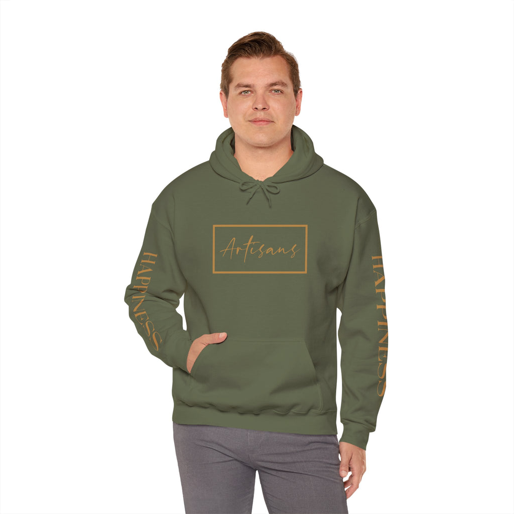 Hoodie 'Happiness Artisans' Gold Logo & 'Happiness' Sleeves