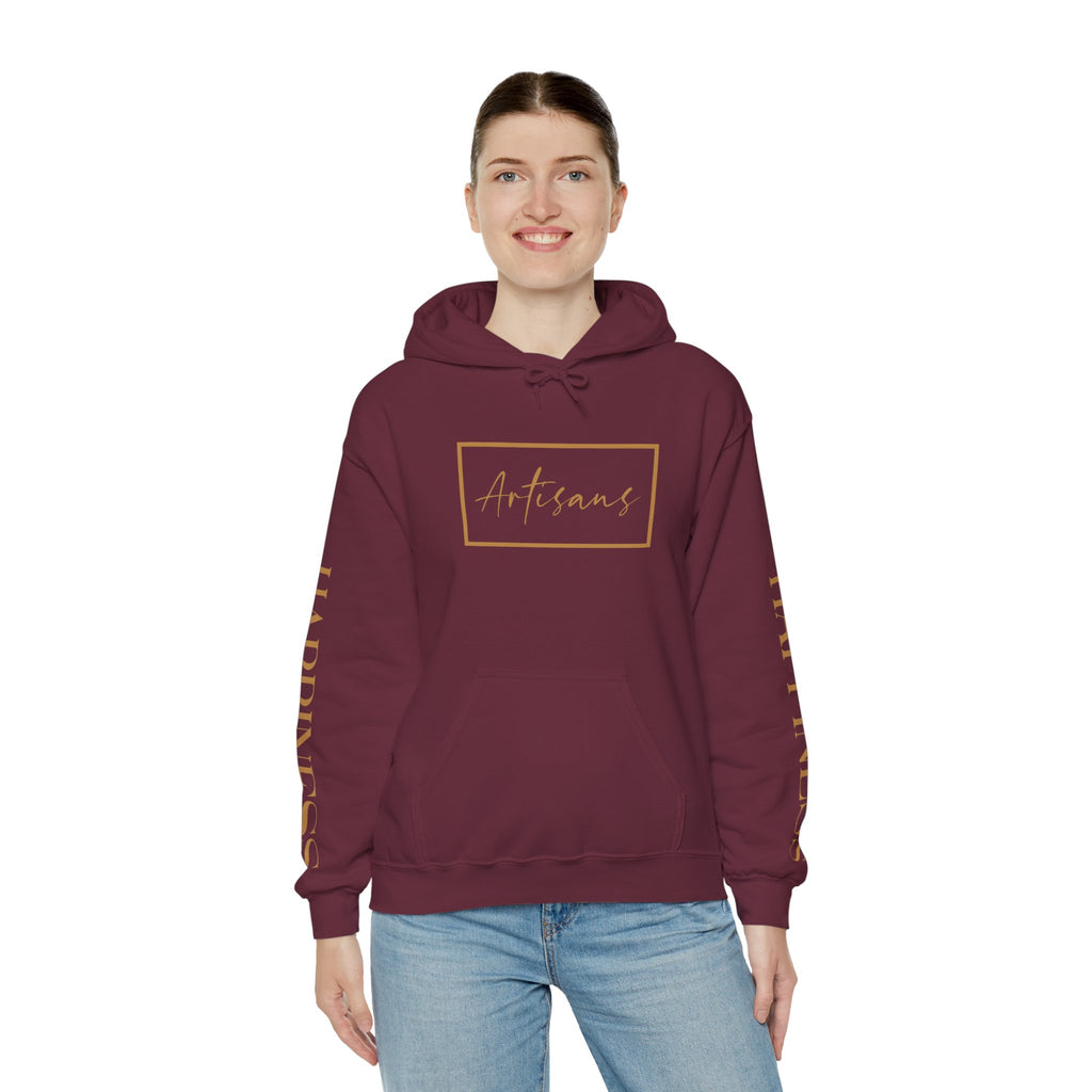 Hoodie 'Happiness Artisans' Gold Logo & 'Happiness' Sleeves