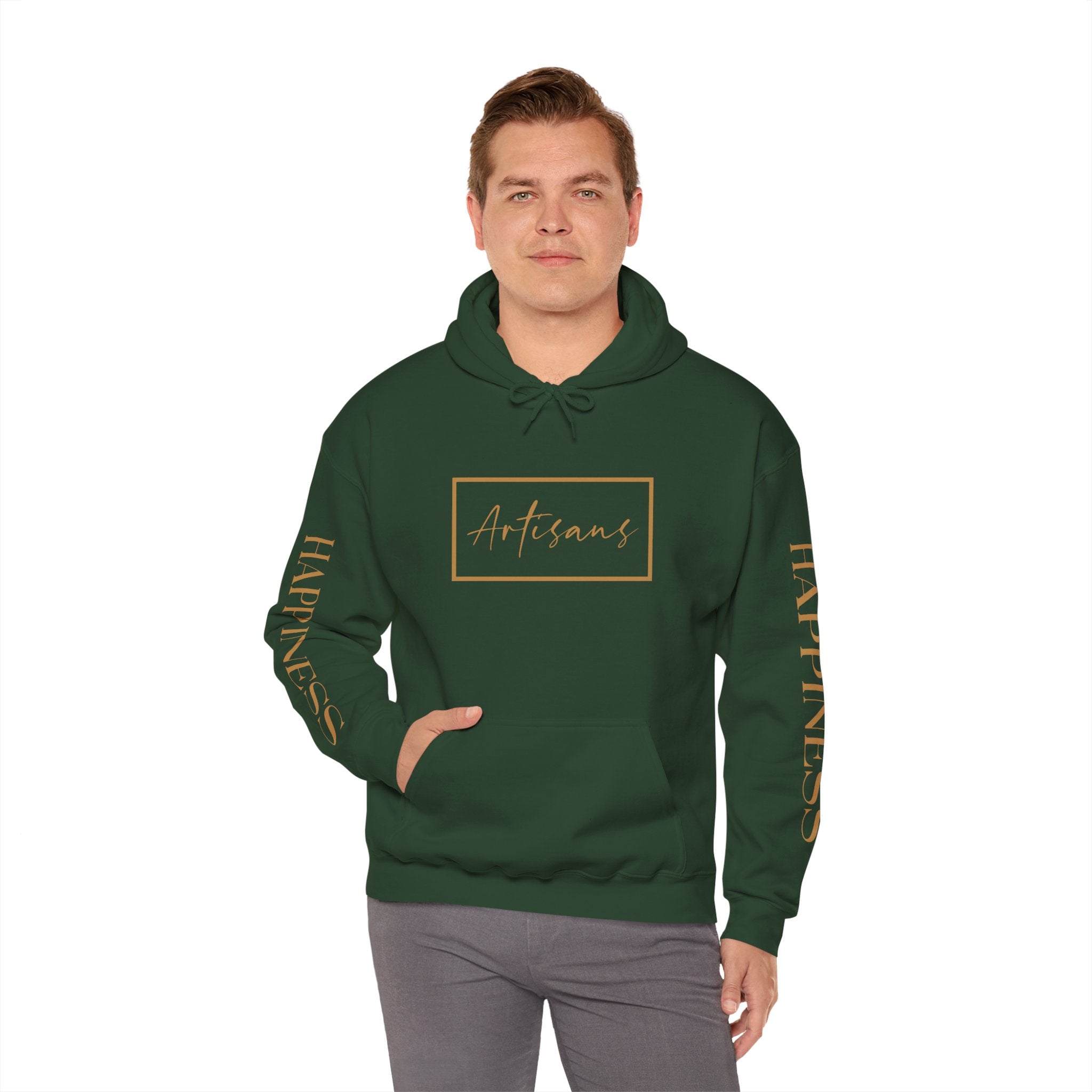 Hoodie 'Happiness Artisans' Gold Logo & 'Happiness' Sleeves