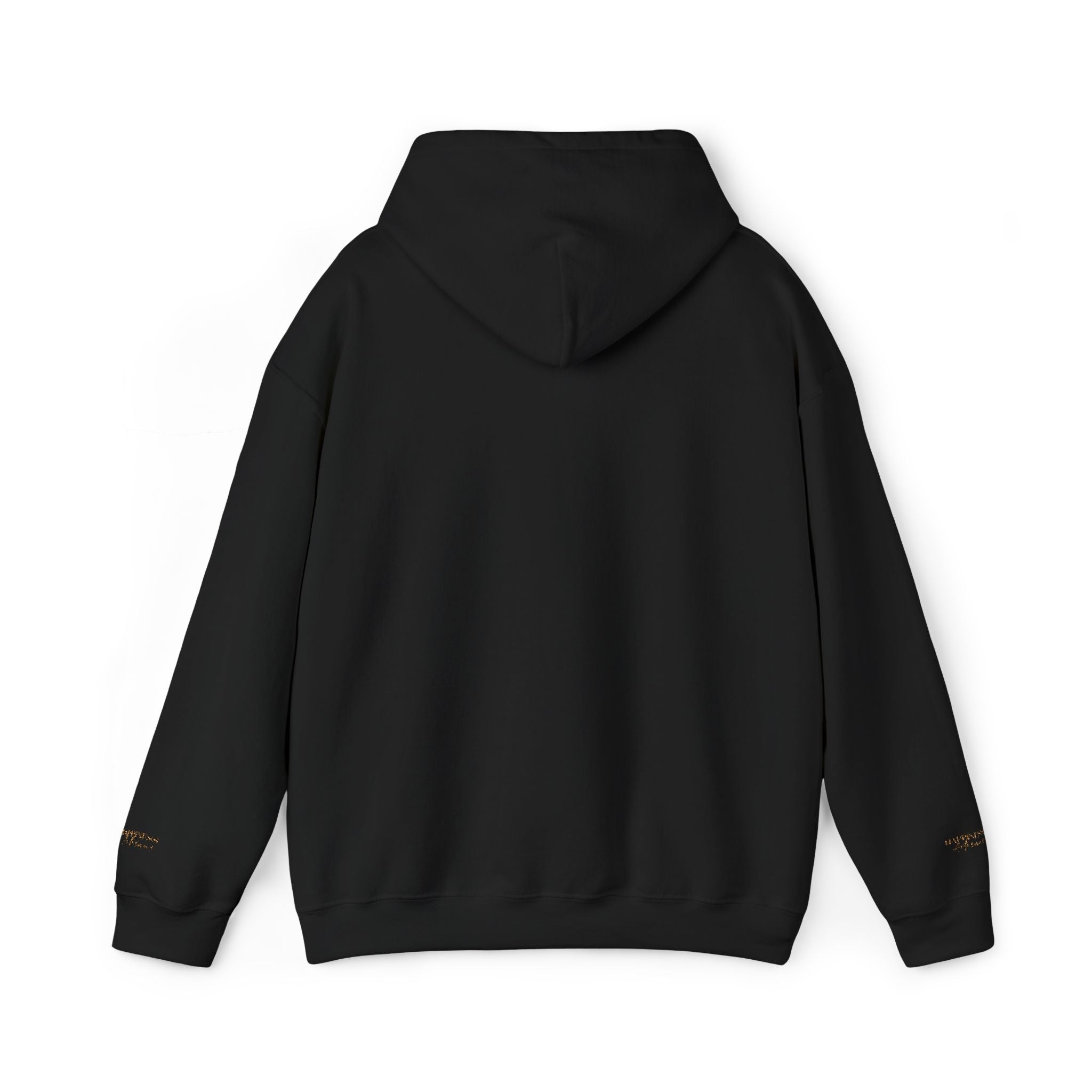 Embroidered Gold Script Hoodie — Minimal Chest & Sleeve Accent