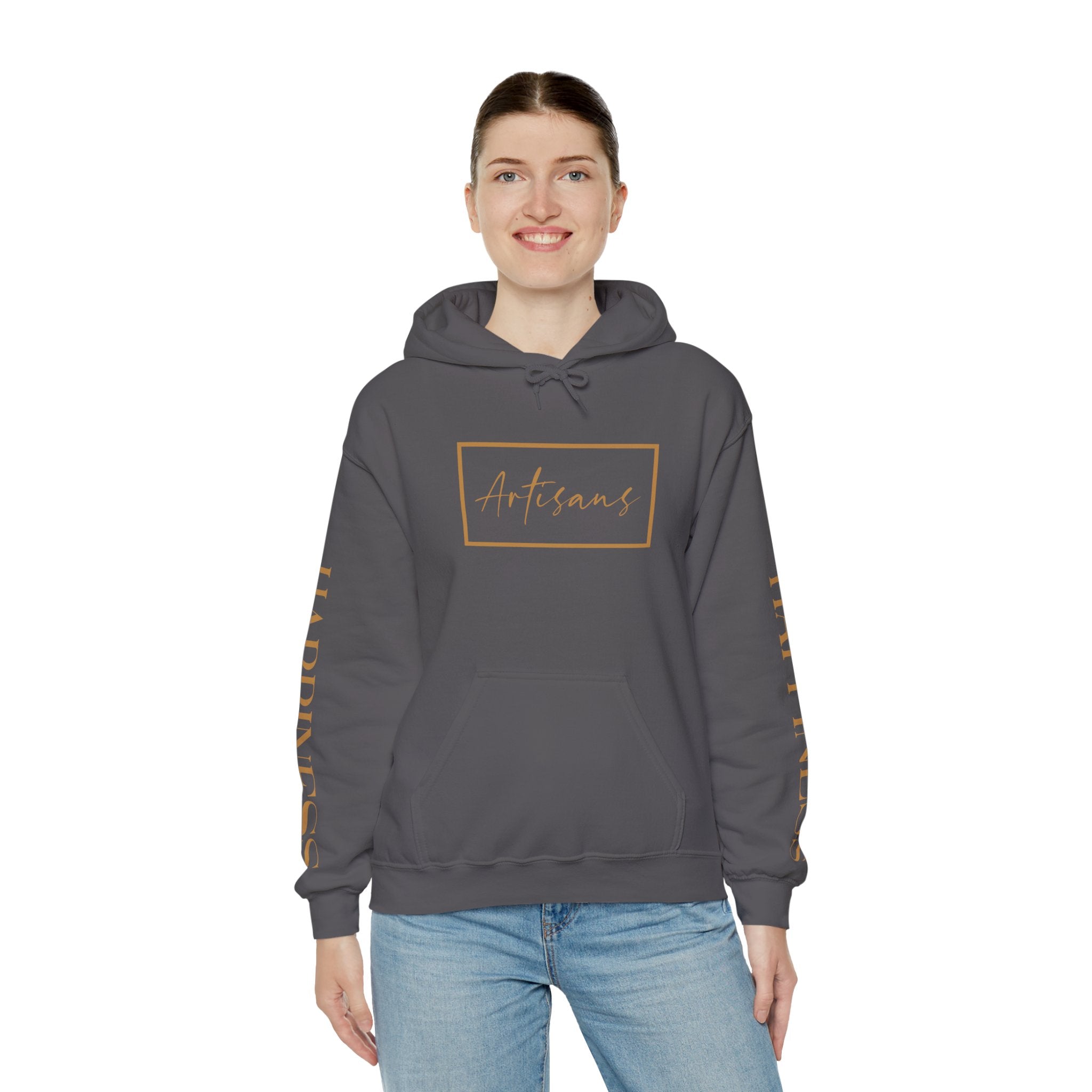 Hoodie 'Happiness Artisans' Gold Logo & 'Happiness' Sleeves