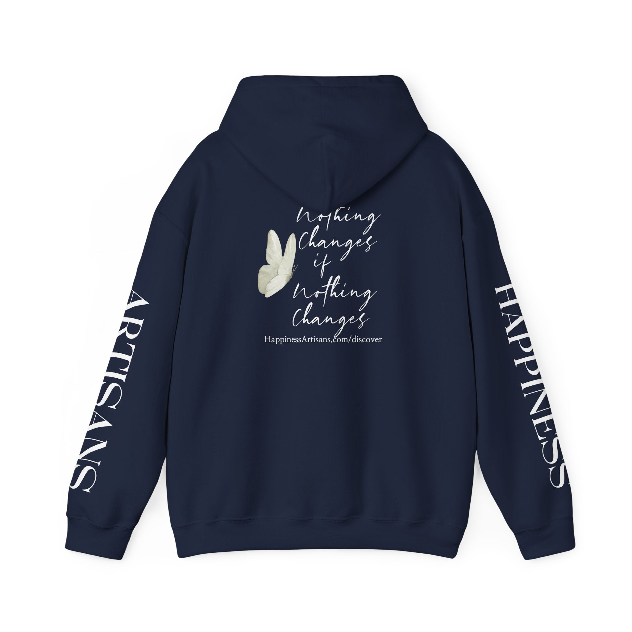 Floral Monogram H Hoodie | Happiness Artisans Hoodie with "Nothing Changes If Nothing Changes" Quote and Butterfly