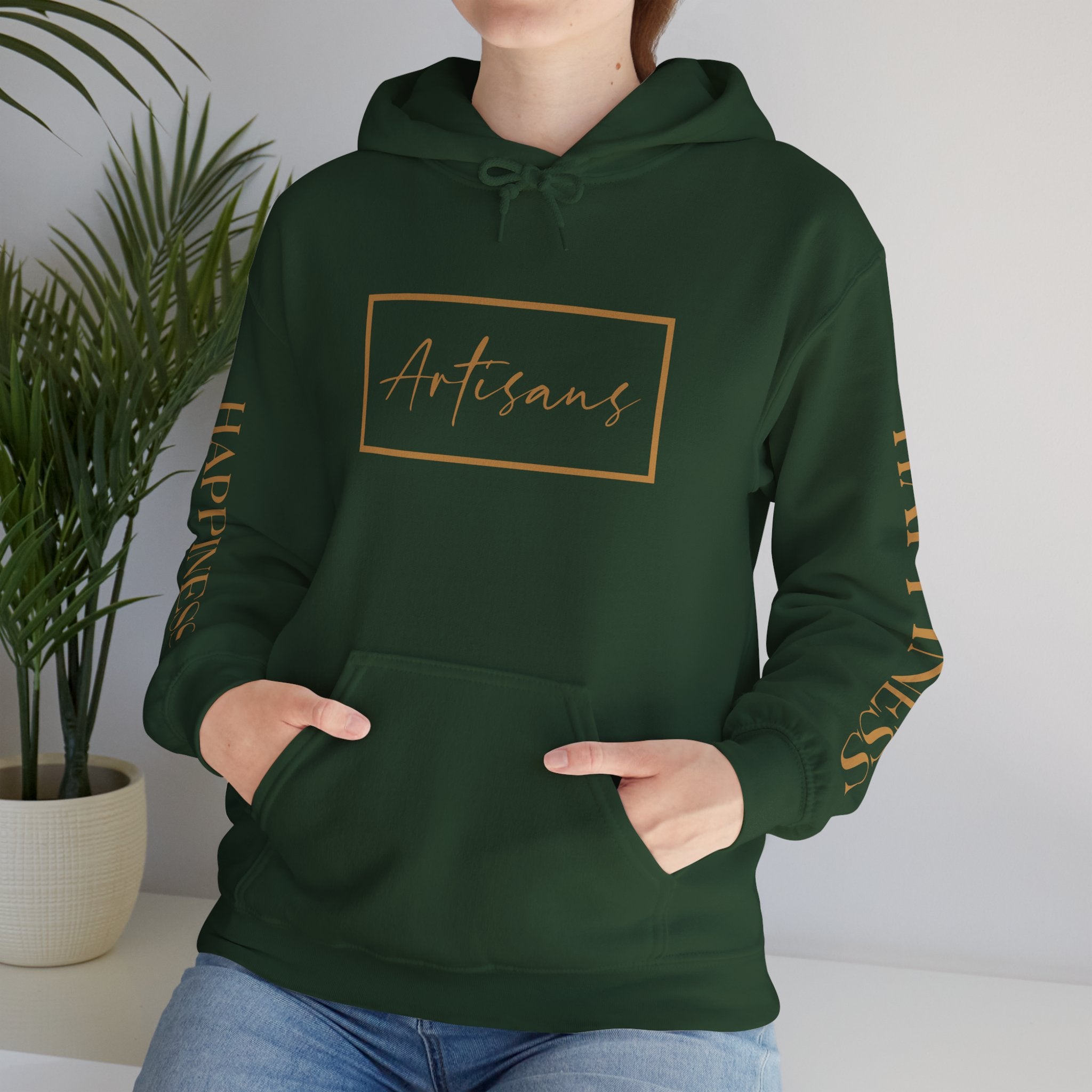 Hoodie 'Happiness Artisans' Gold Logo & 'Happiness' Sleeves