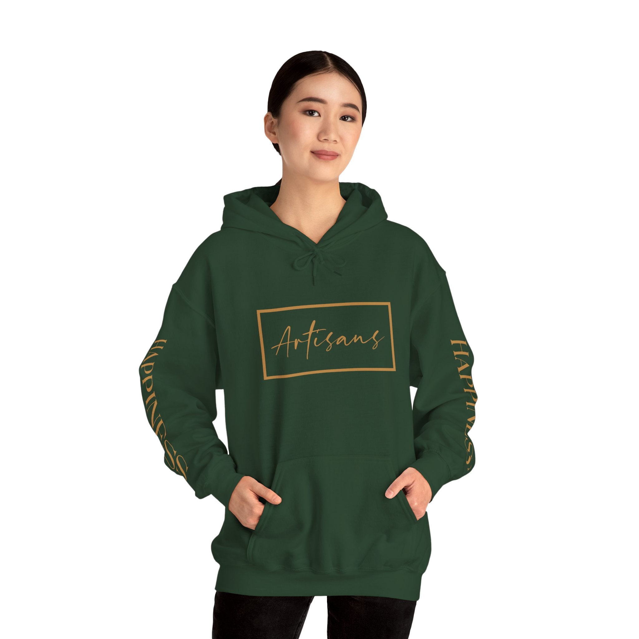 Hoodie 'Happiness Artisans' Gold Logo & 'Happiness' Sleeves