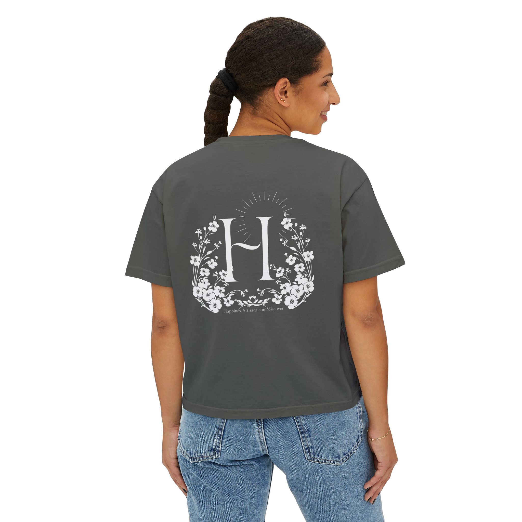 Monogram Floral Boxy Tee — Women's H Initial Crop T-Shirt