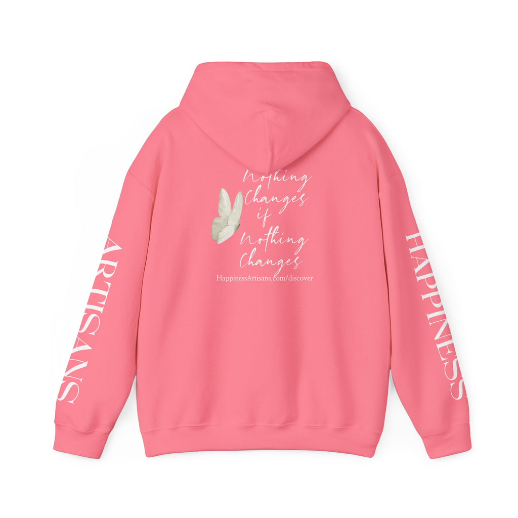 Floral Monogram H Hoodie | Happiness Artisans Hoodie with "Nothing Changes If Nothing Changes" Quote and Butterfly