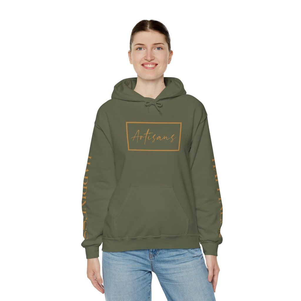 Hoodie 'Happiness Artisans' Gold Logo & 'Happiness' Sleeves