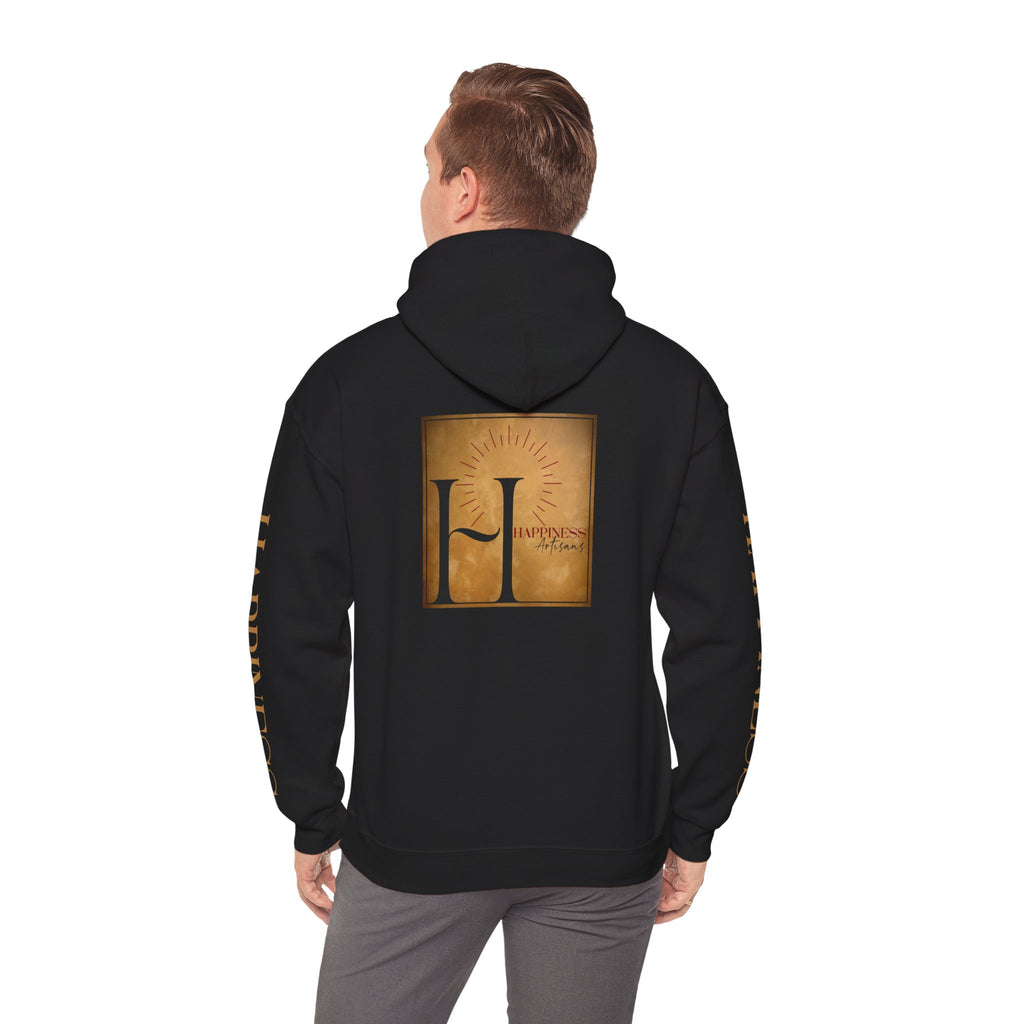Hoodie 'Happiness Artisans' Gold Logo & 'Happiness' Sleeves