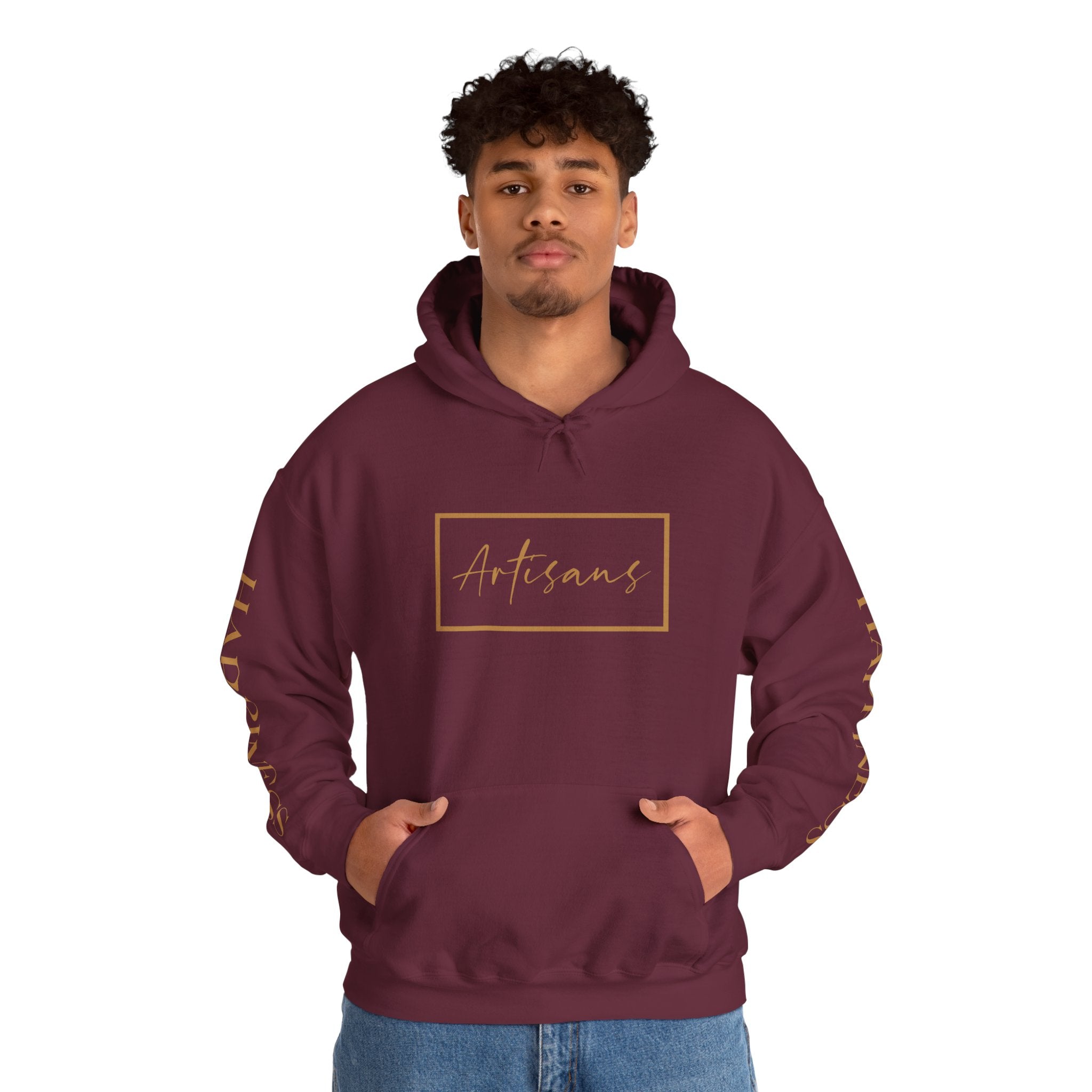 Hoodie 'Happiness Artisans' Gold Logo & 'Happiness' Sleeves