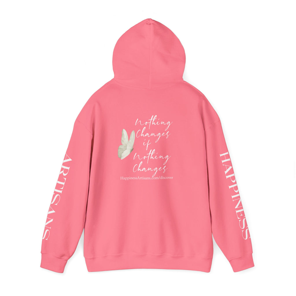 Floral Monogram H Hoodie | Happiness Artisans Hoodie with "Nothing Changes If Nothing Changes" Quote and Butterfly