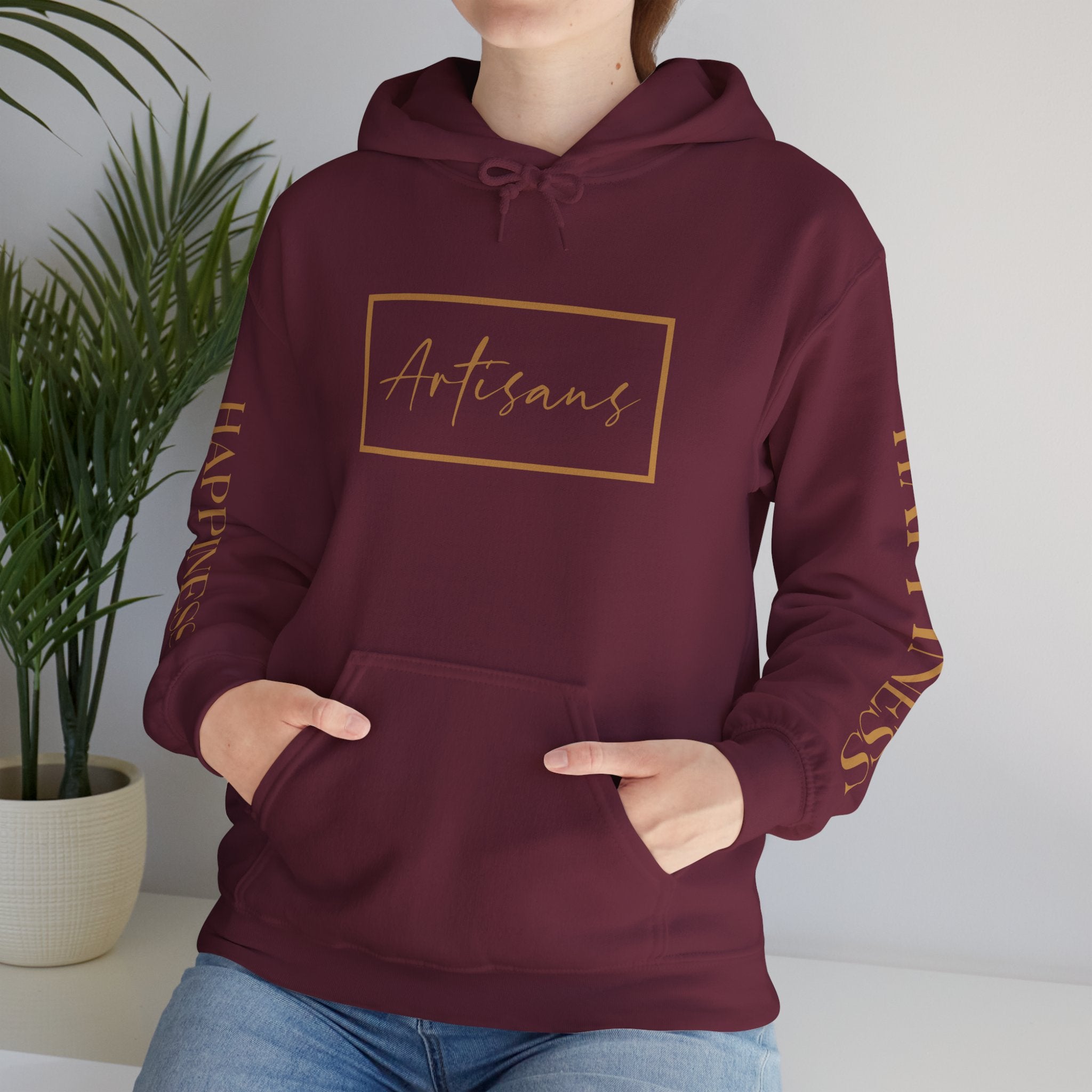 Hoodie 'Happiness Artisans' Gold Logo & 'Happiness' Sleeves