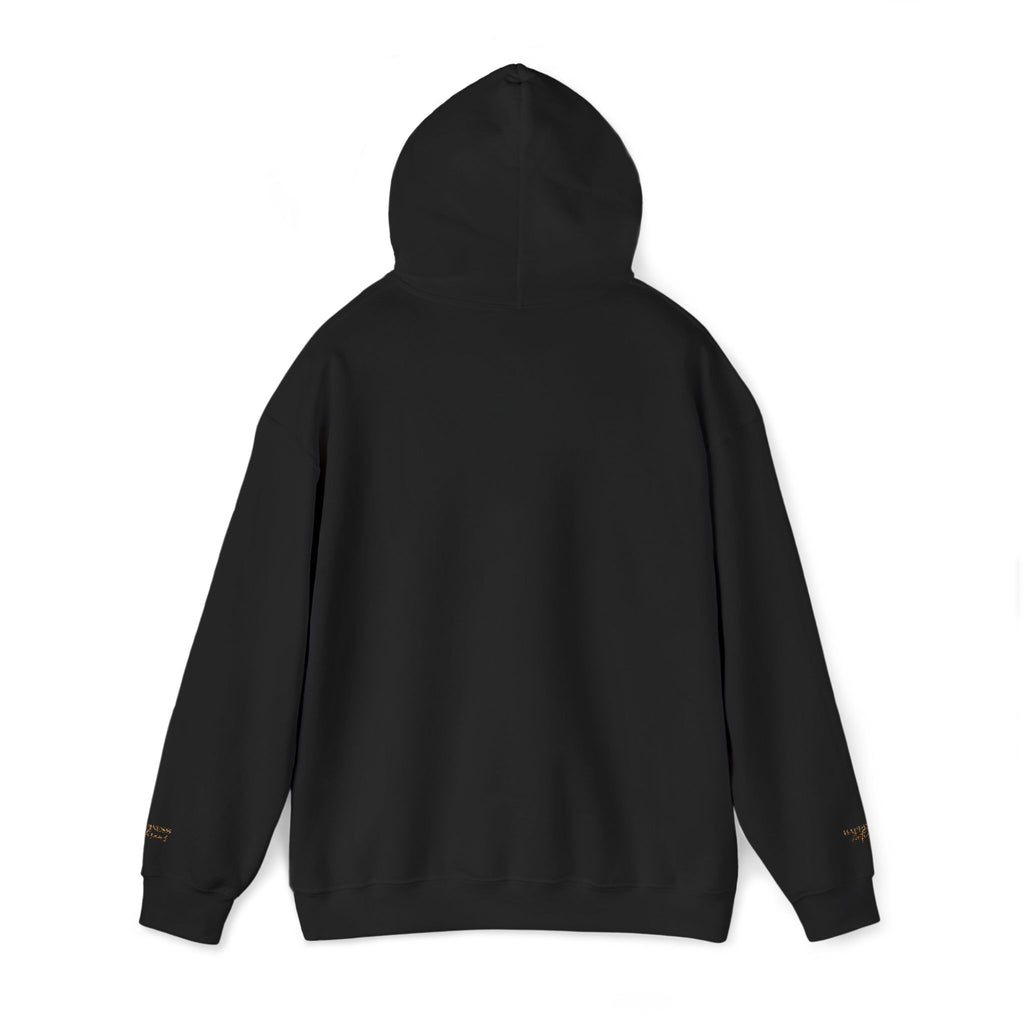Embroidered Gold Script Hoodie — Minimal Chest & Sleeve Accent