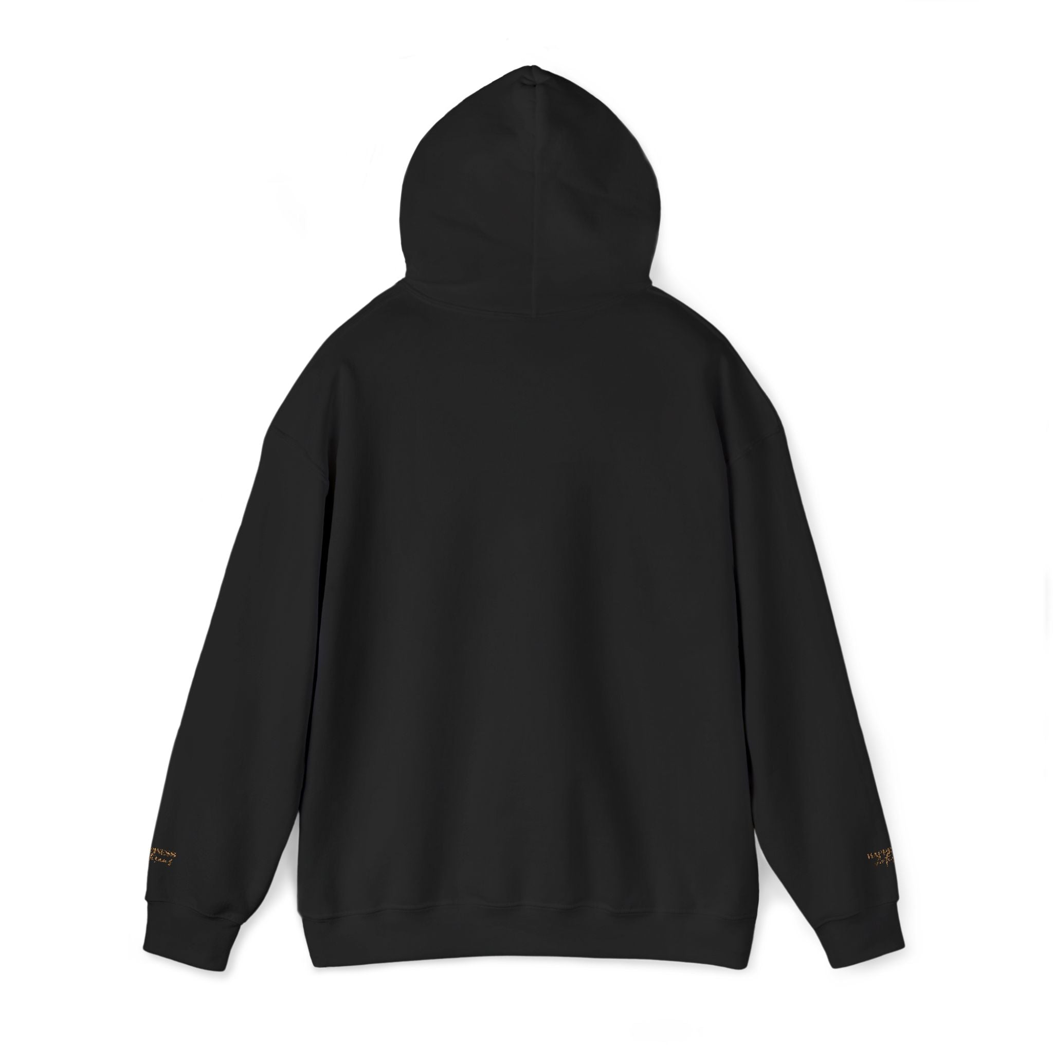 Embroidered Gold Script Hoodie — Minimal Chest & Sleeve Accent