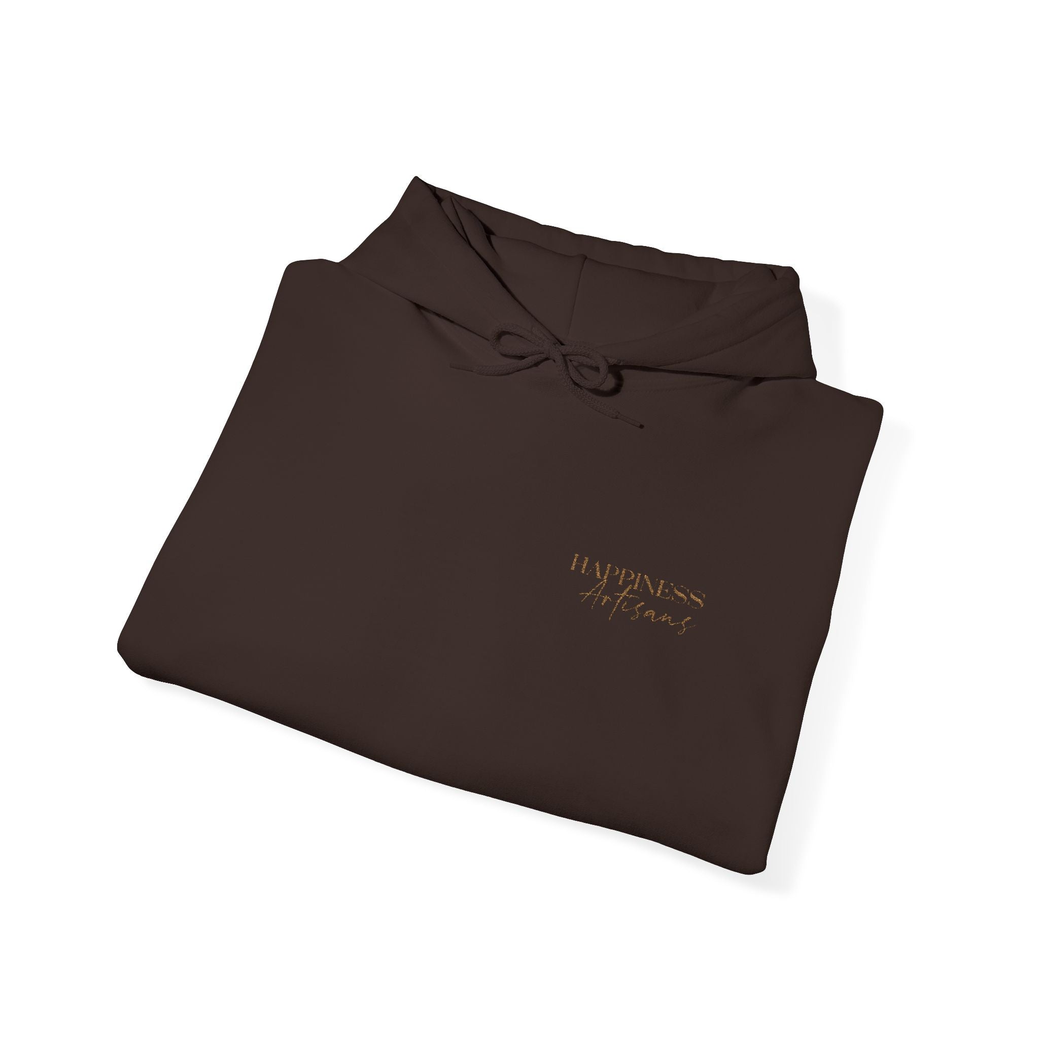 Embroidered Gold Script Hoodie — Minimal Chest & Sleeve Accent