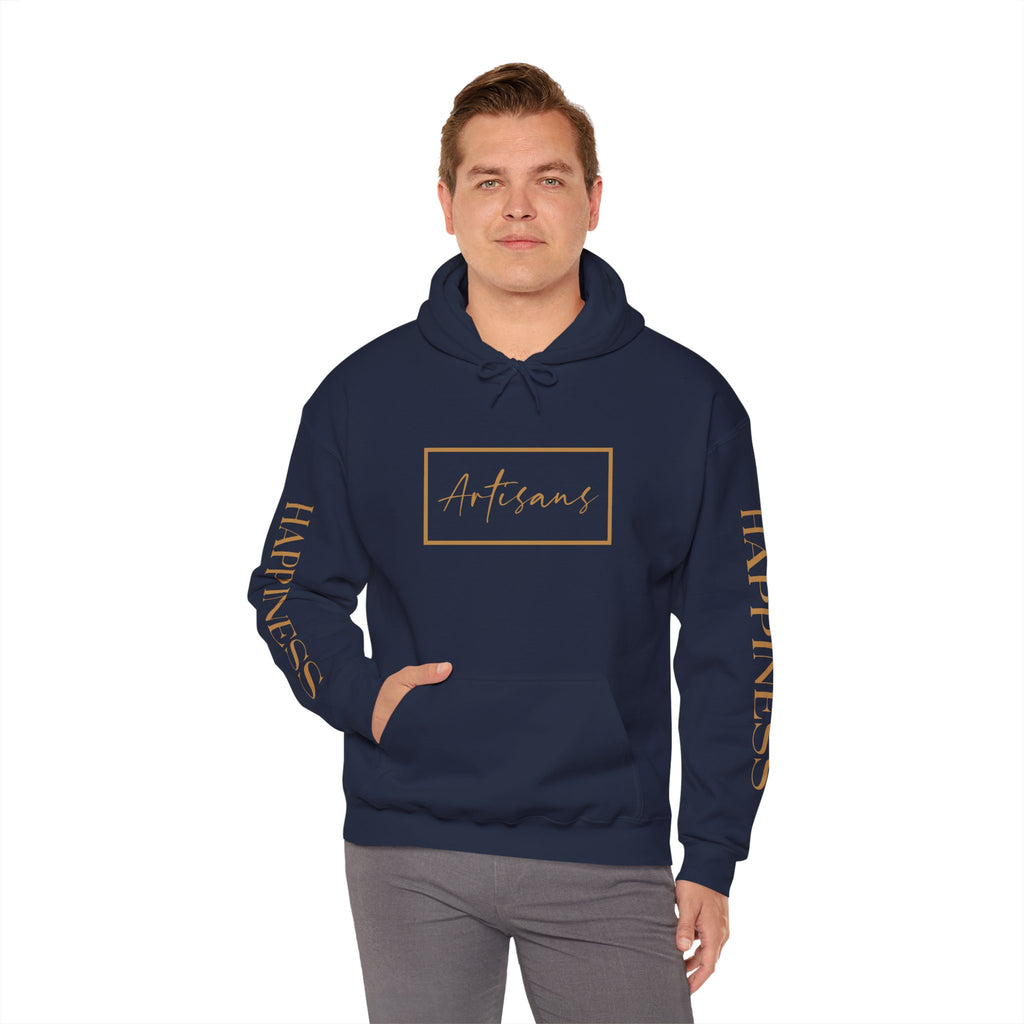 Hoodie 'Happiness Artisans' Gold Logo & 'Happiness' Sleeves