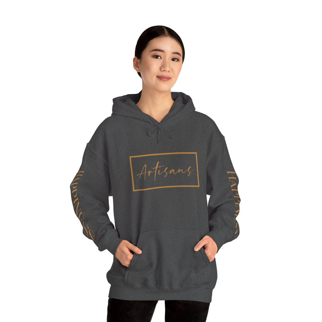 Hoodie 'Happiness Artisans' Gold Logo & 'Happiness' Sleeves