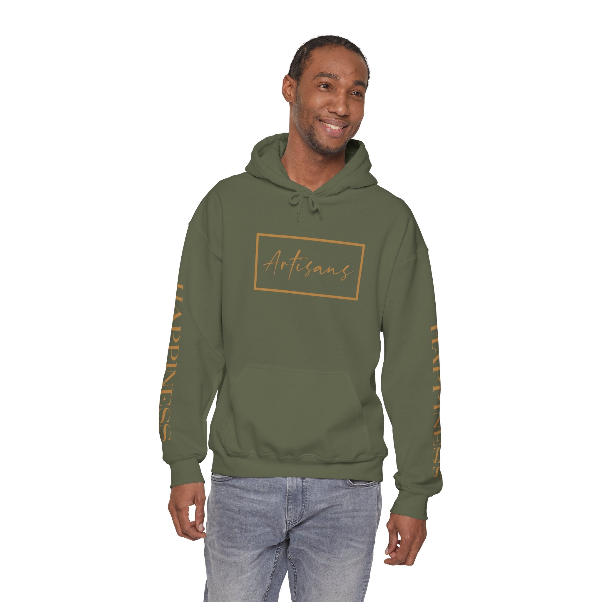 Hoodie 'Happiness Artisans' Gold Logo & 'Happiness' Sleeves