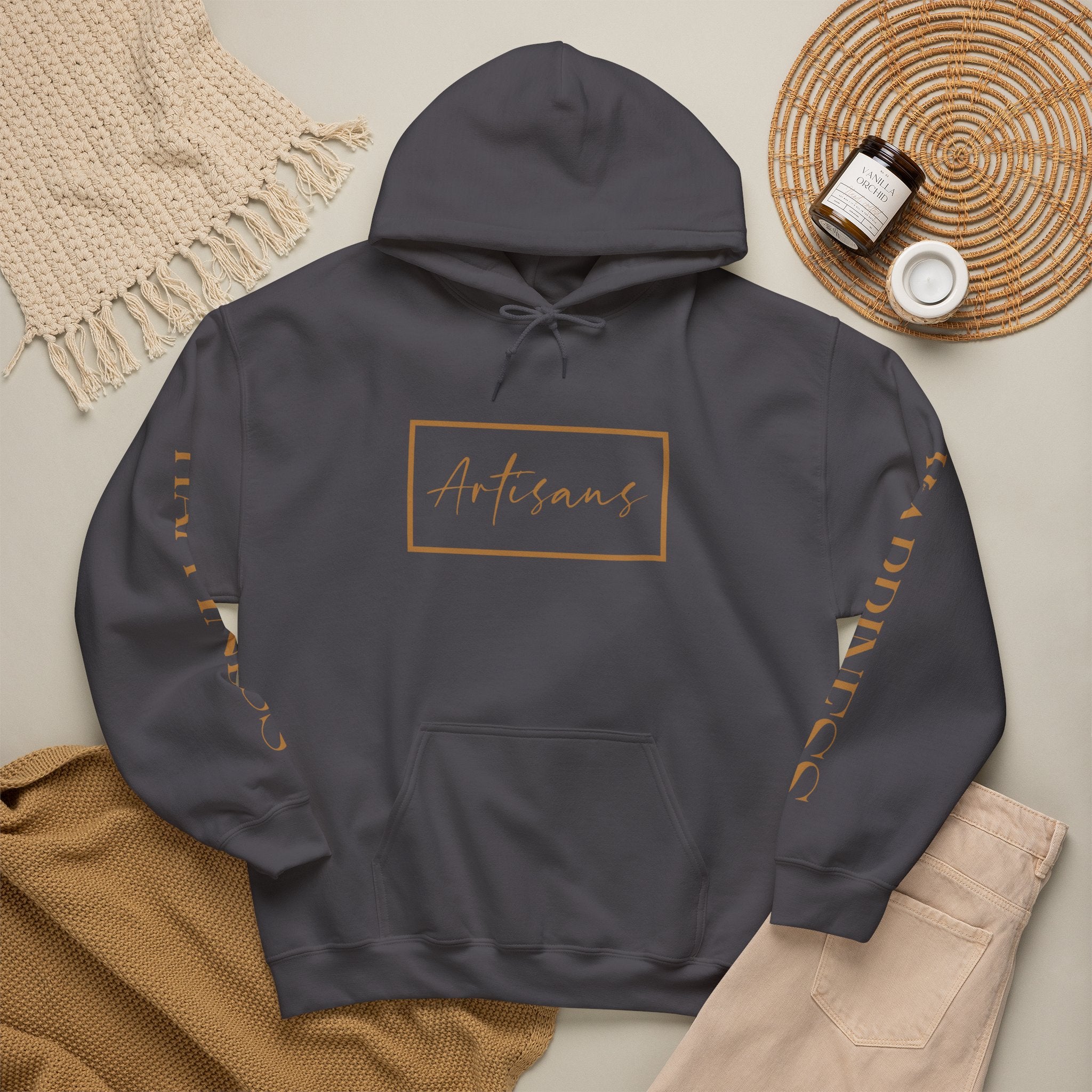 Hoodie 'Happiness Artisans' Gold Logo & 'Happiness' Sleeves