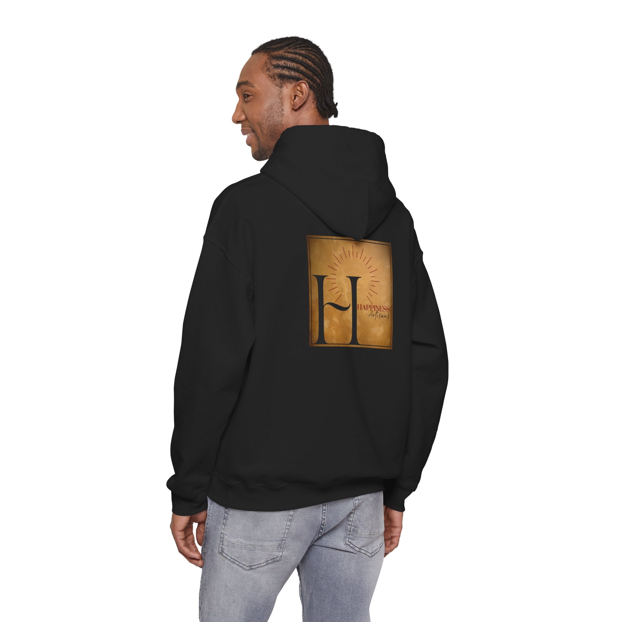 Hoodie 'Happiness Artisans' Gold Logo & 'Happiness' Sleeves