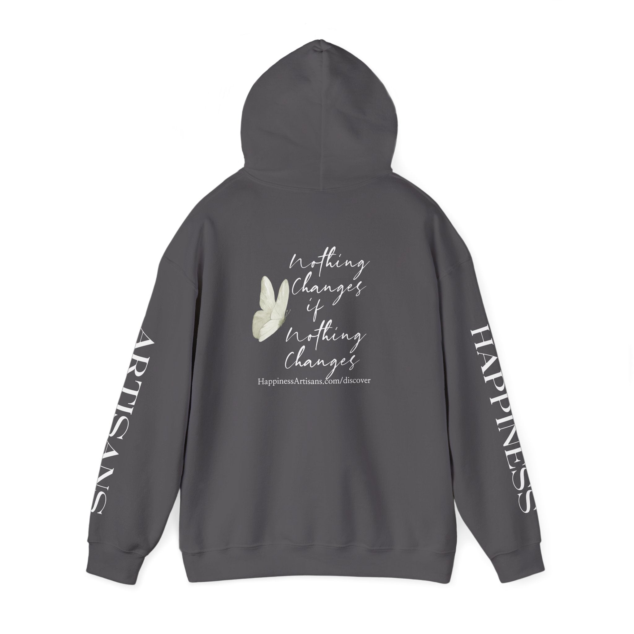 Floral Monogram H Hoodie | Happiness Artisans Hoodie with "Nothing Changes If Nothing Changes" Quote and Butterfly