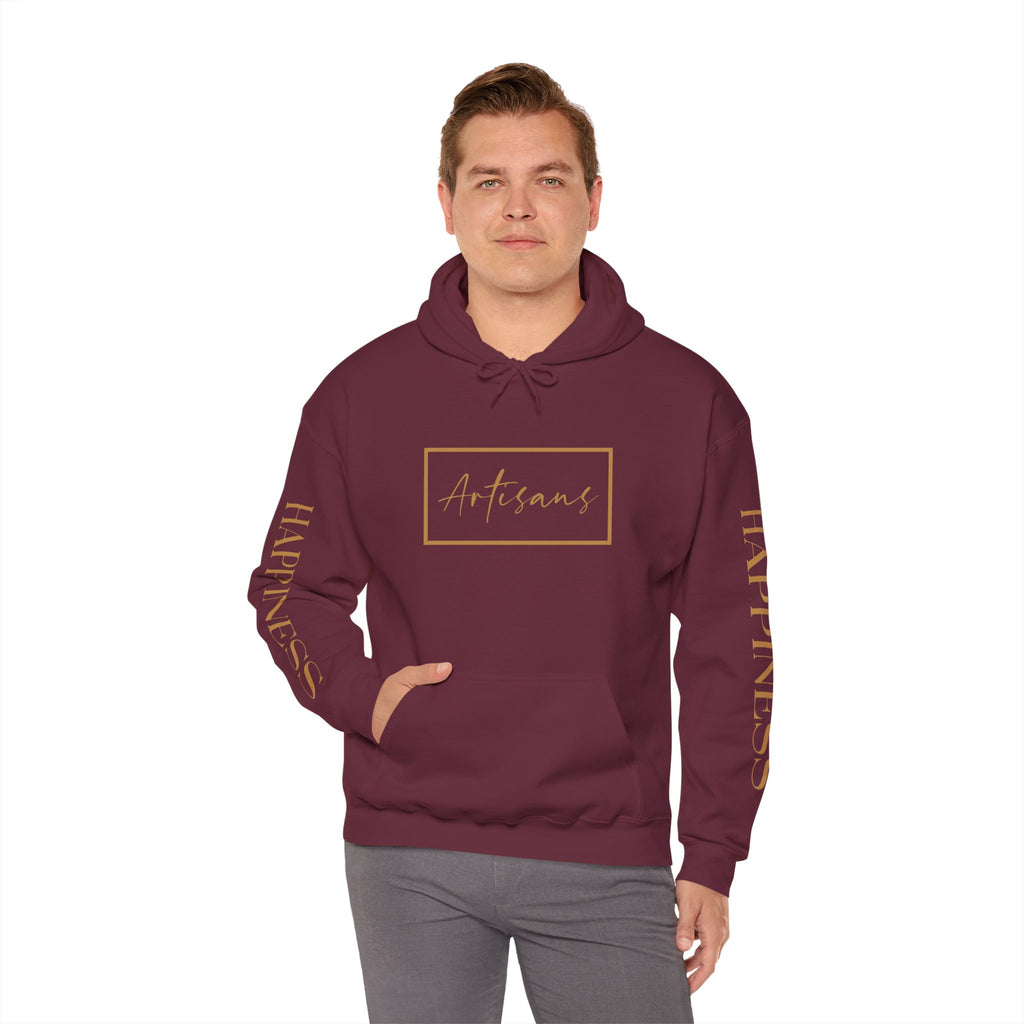 Hoodie 'Happiness Artisans' Gold Logo & 'Happiness' Sleeves