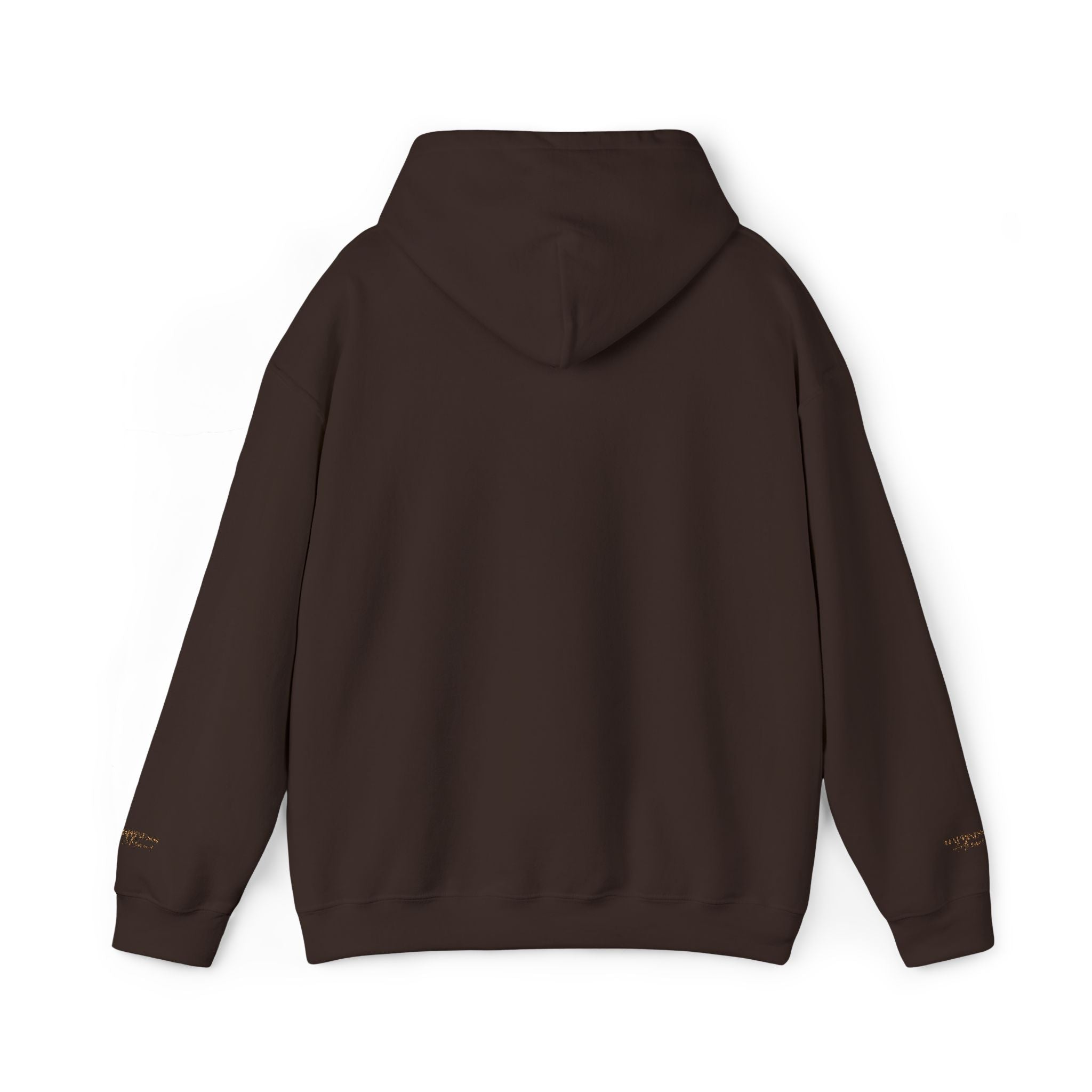 Embroidered Gold Script Hoodie — Minimal Chest & Sleeve Accent