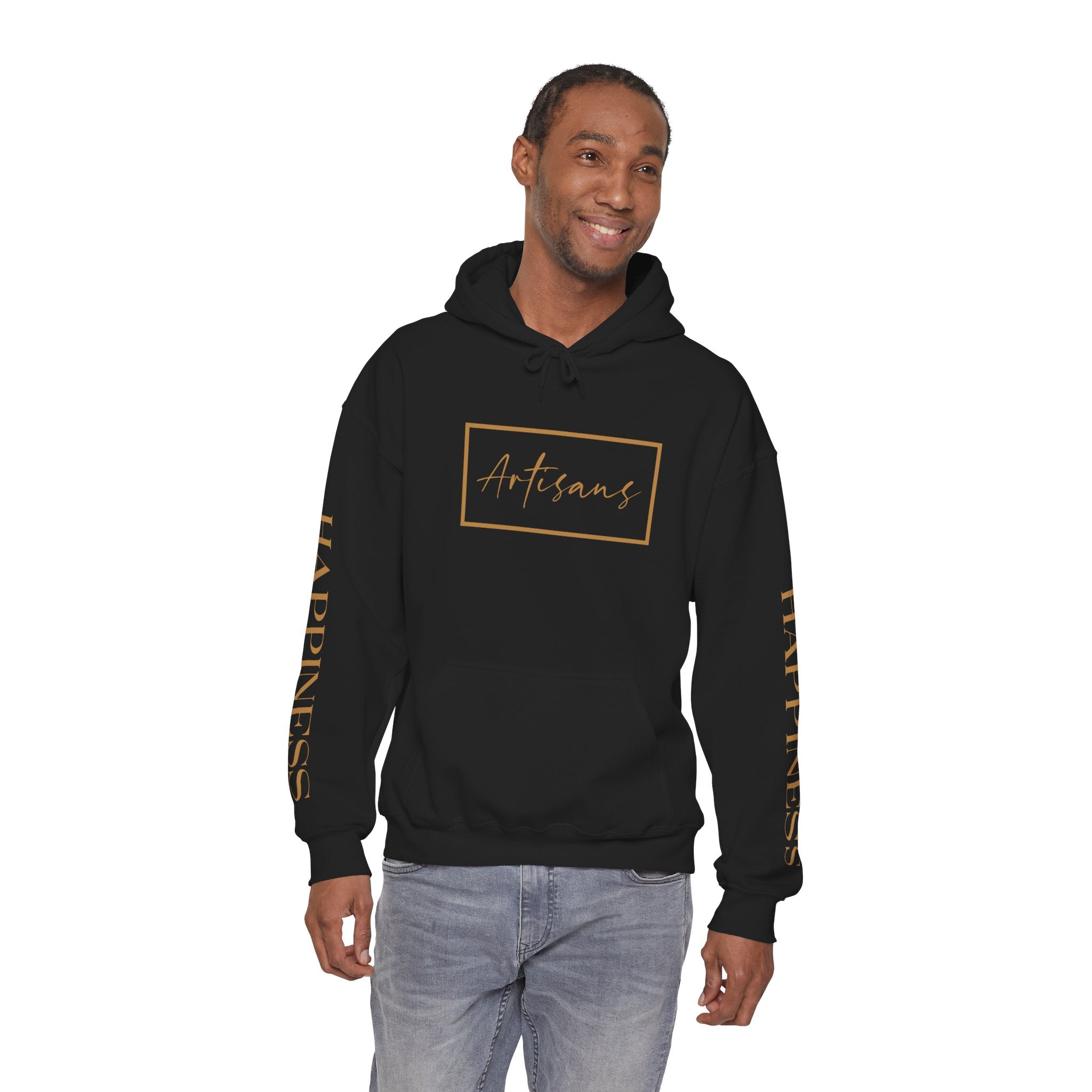 Hoodie 'Happiness Artisans' Gold Logo & 'Happiness' Sleeves