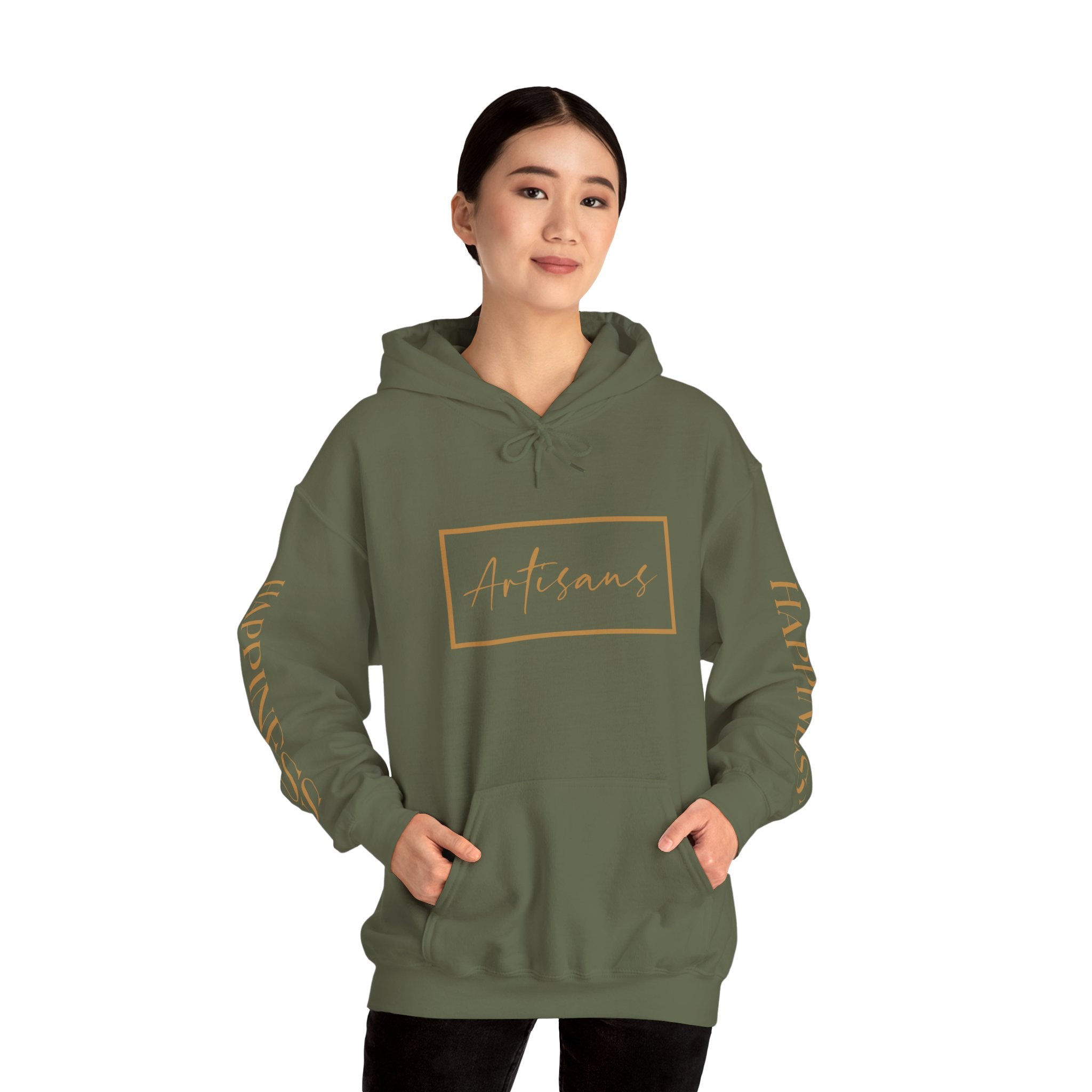 Hoodie 'Happiness Artisans' Gold Logo & 'Happiness' Sleeves