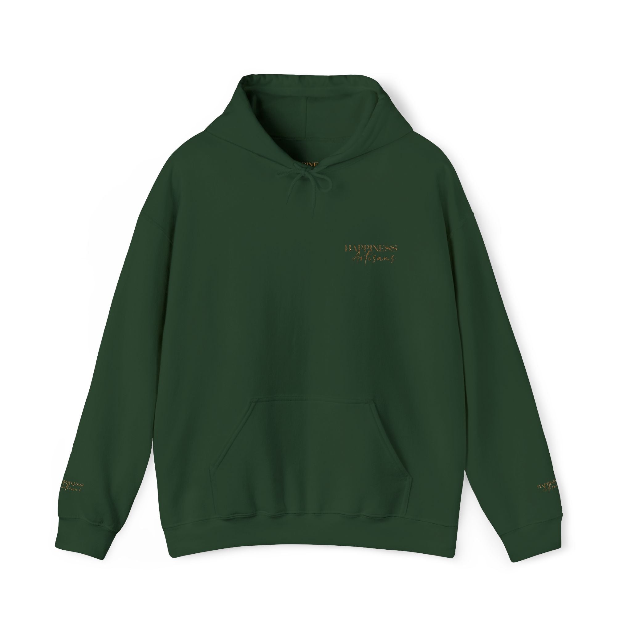 Embroidered Gold Script Hoodie — Minimal Chest & Sleeve Accent