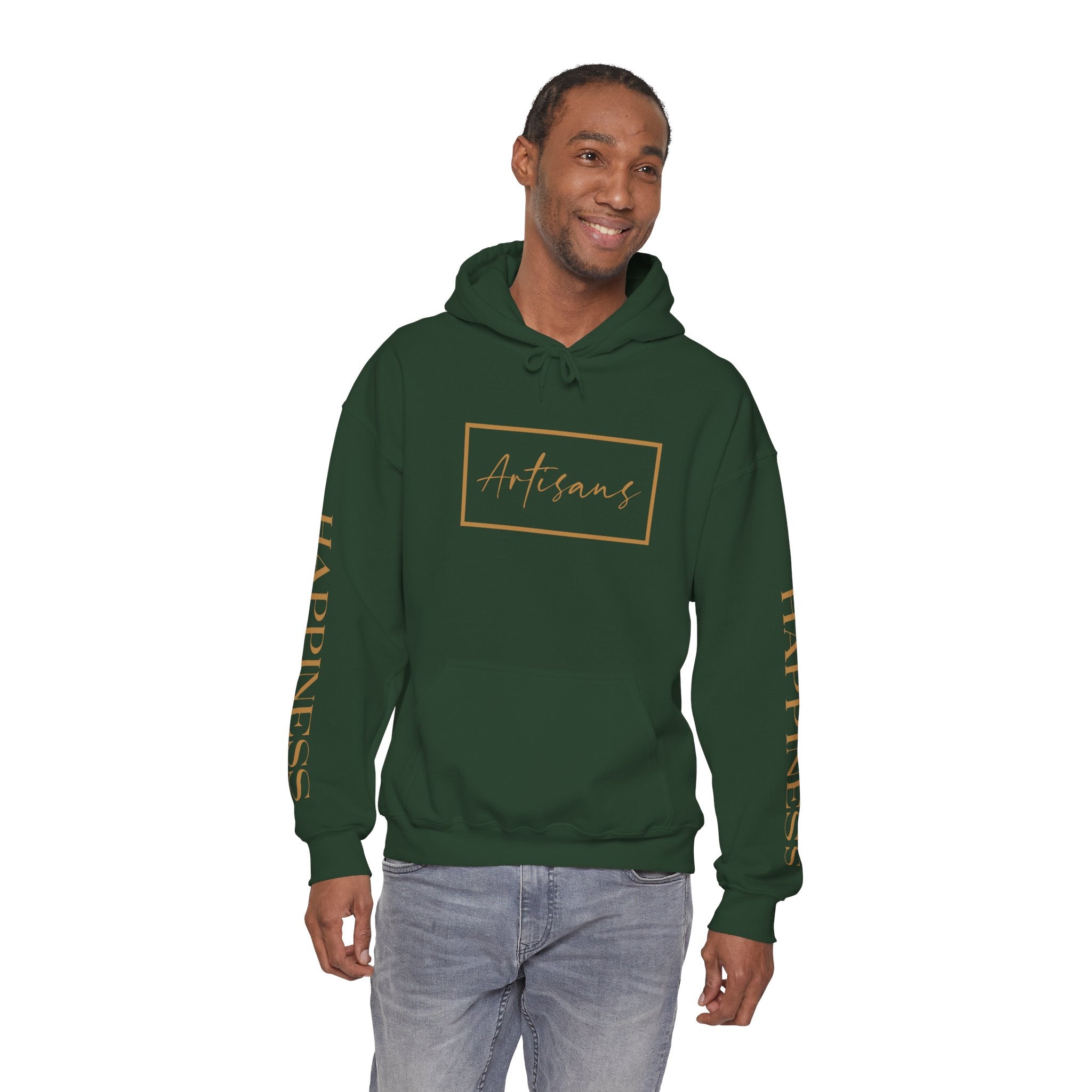 Hoodie 'Happiness Artisans' Gold Logo & 'Happiness' Sleeves