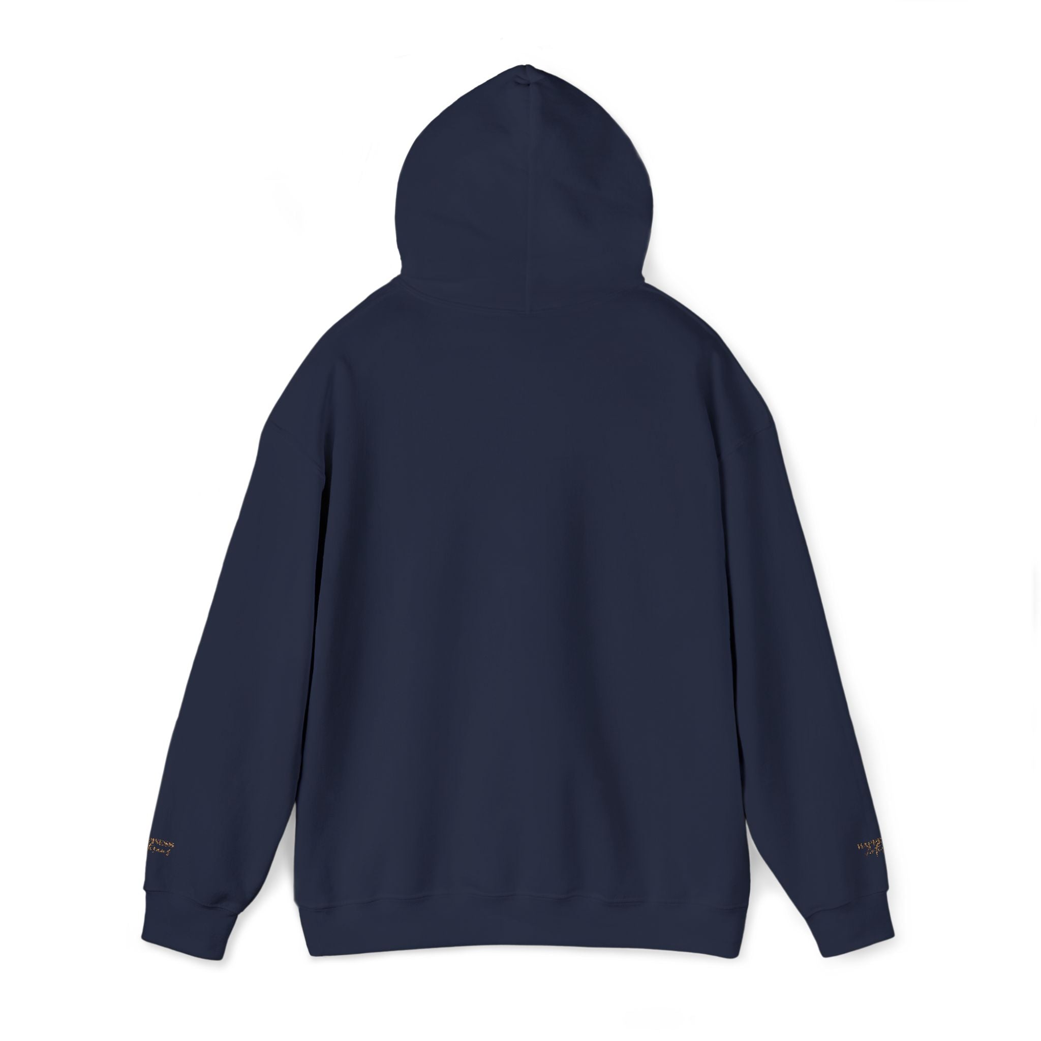 Embroidered Gold Script Hoodie — Minimal Chest & Sleeve Accent