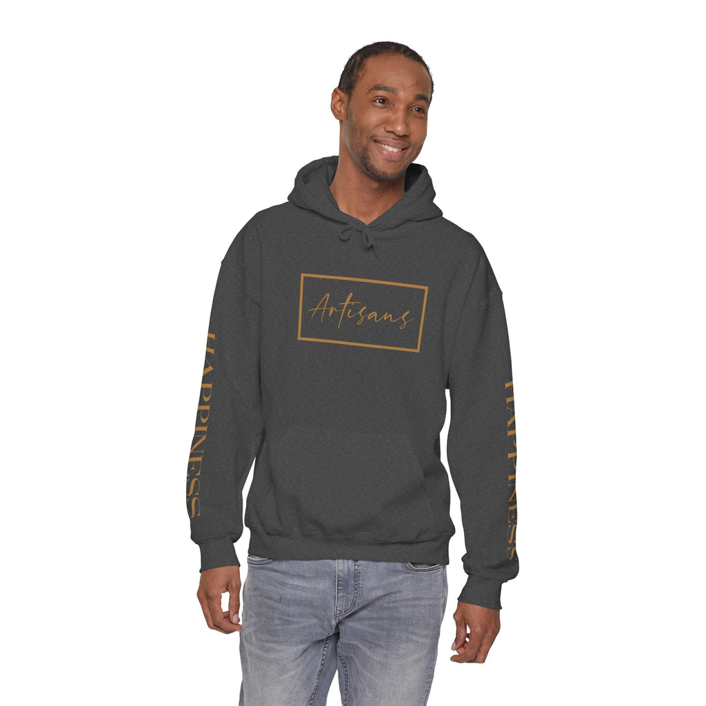 Hoodie 'Happiness Artisans' Gold Logo & 'Happiness' Sleeves